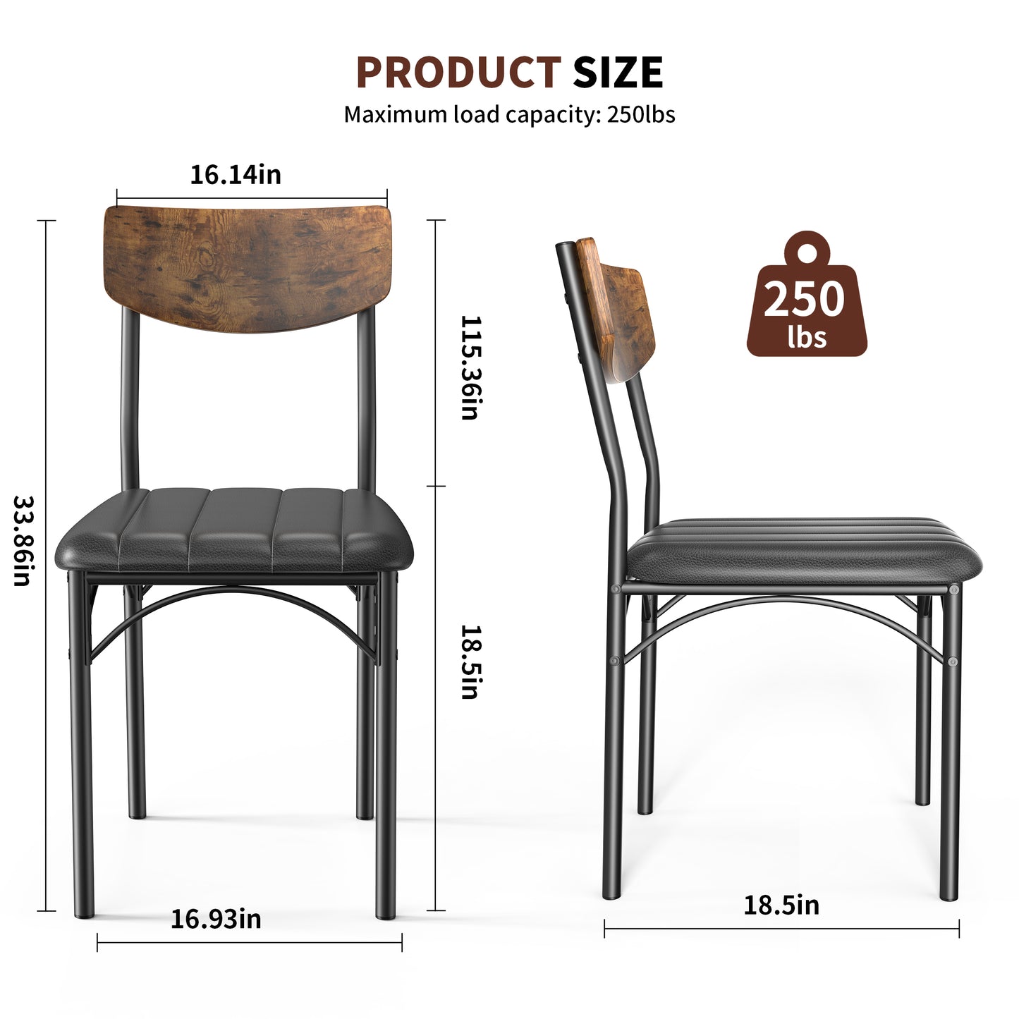 Hijob Dining Chair Set of 4, PU Leather Dining Room Chairs, Rustic Kitchen Armless Side Chair with Iron Legs, Black&Brown