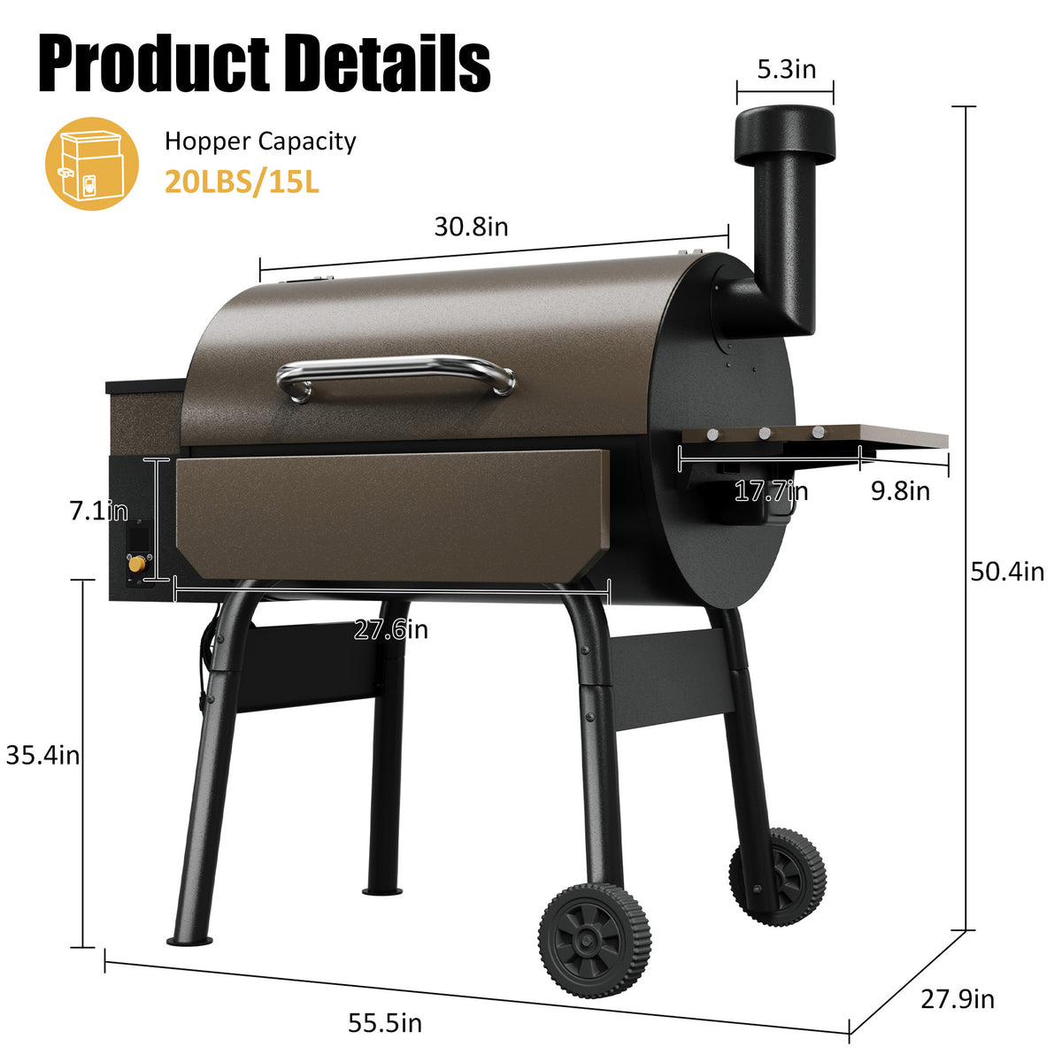 Vipuse 850 Sq. In Electric Wood Pellet Grill Smoker with Cover, Outdoor BBQ Grill with PID Auto Temperature Control, APP Control, Dual Meat Probes and 20LBS Hopper