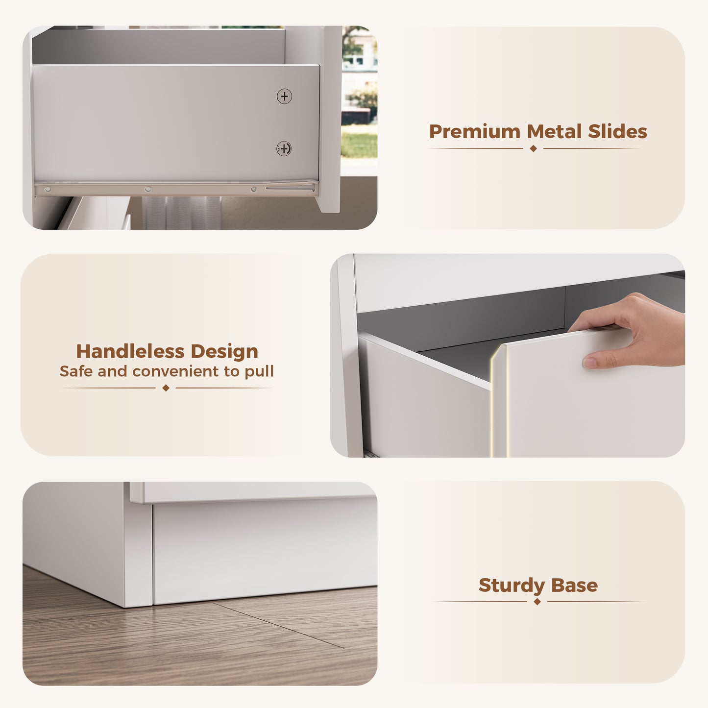 Hijob 6-Drawer Dresser, Modern White Dresser 47.3" Wide Sturdy Simply Chest of Drawers, Handle-Free Storage Organizer and Deep Drawers for Bedroom Living Room Entryway, White