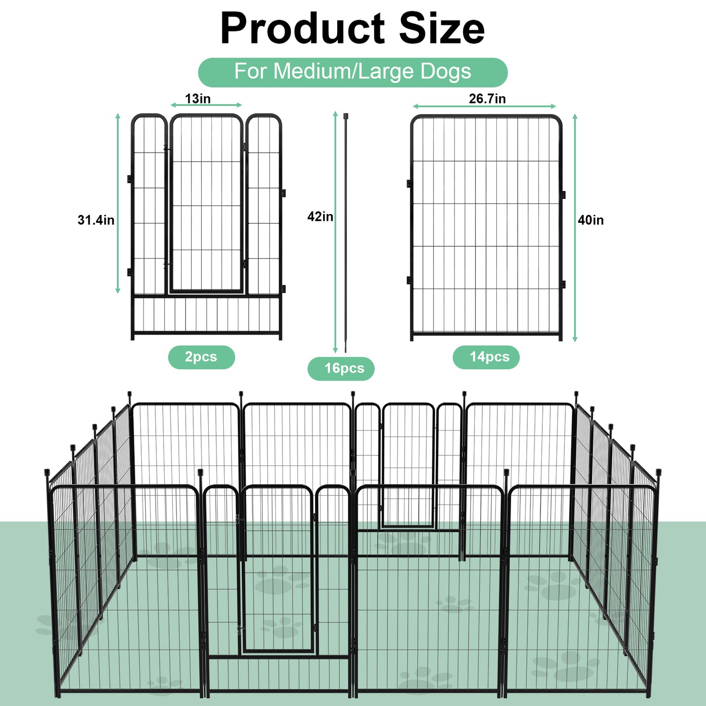 Vipuse 40″ Tall 16 Panels Metal Dog Playpen for Exercise Outdoor Indoor Fence, Black