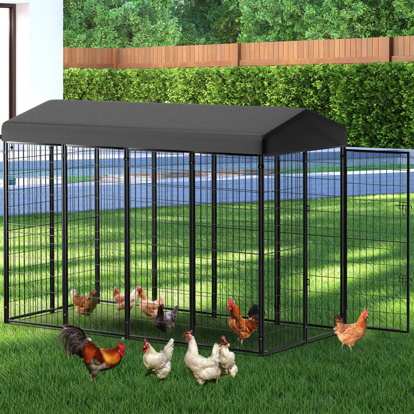 Vipuse 8' x 4' x 6' Large Dog Kennel with UV-Resistant Waterproof Roof, Heavy Duty Metal Dog Cage Crate for Indoor or Outdoor