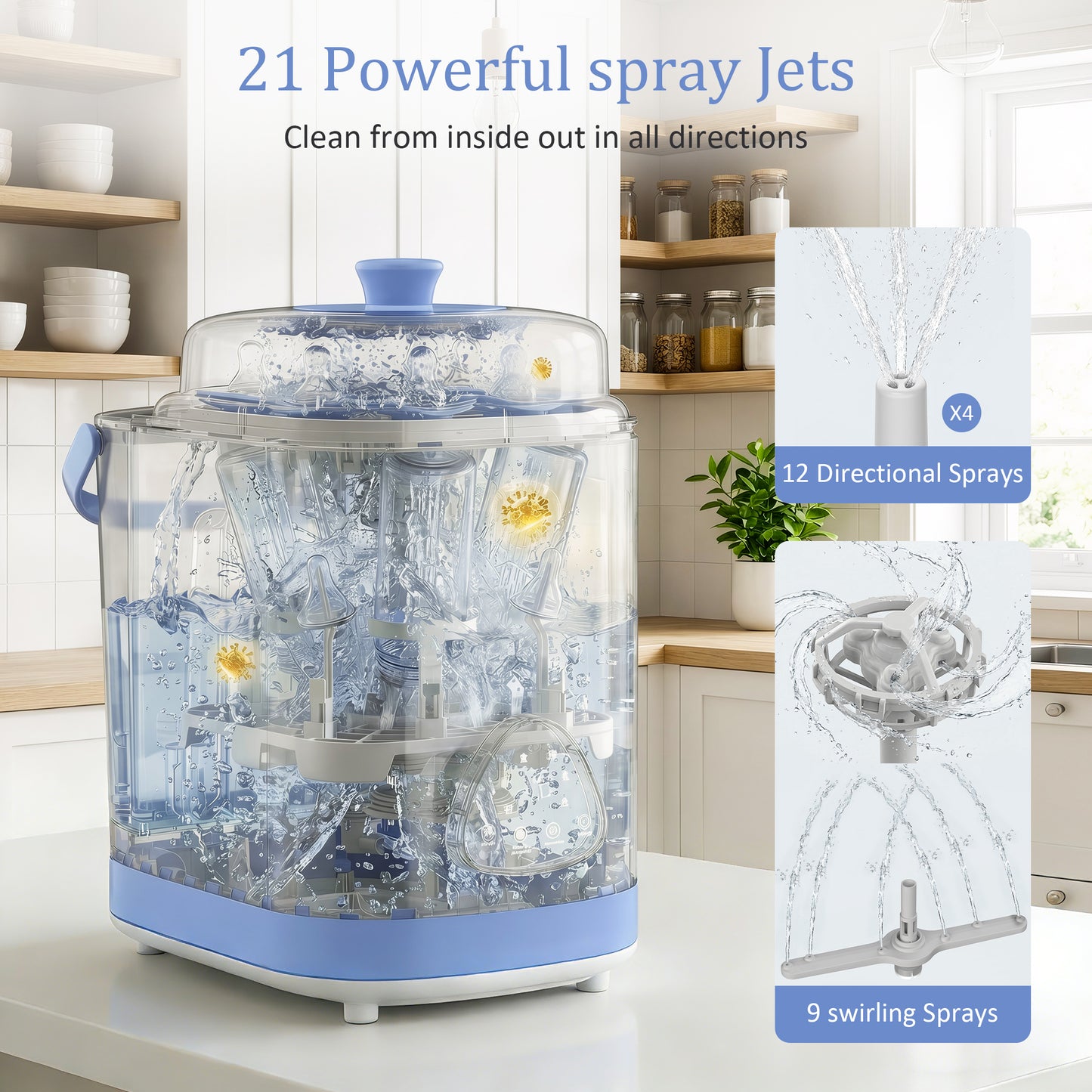 Minikid Baby Bottle Washer, Sterilizer & Dryer, All-in-One Cleaning Machine for Bottles, Pump Parts & Baby Essentials, Includes 30 Detergent Tablets
