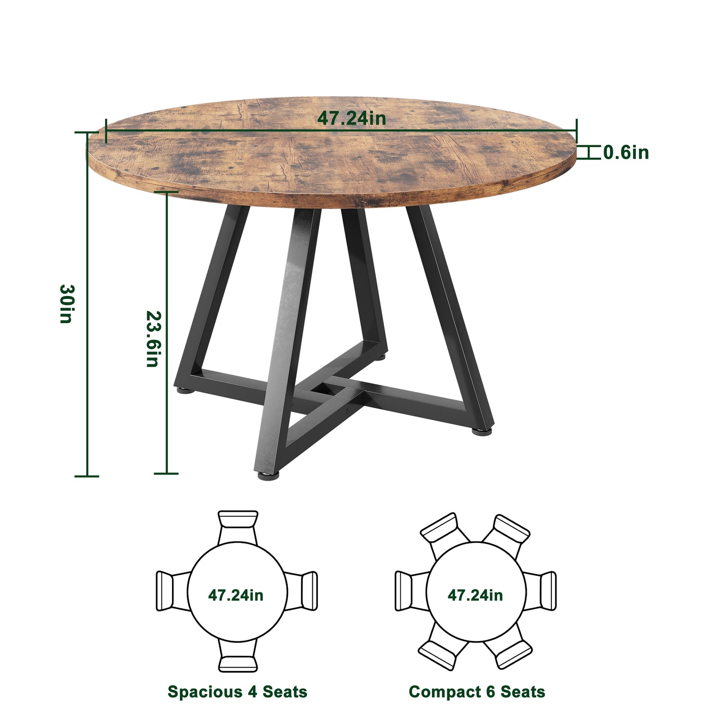 Anyact 47 Inch Rustic Round Dining Table, Circle Dining Table for Dining Room, Home(Only Table)