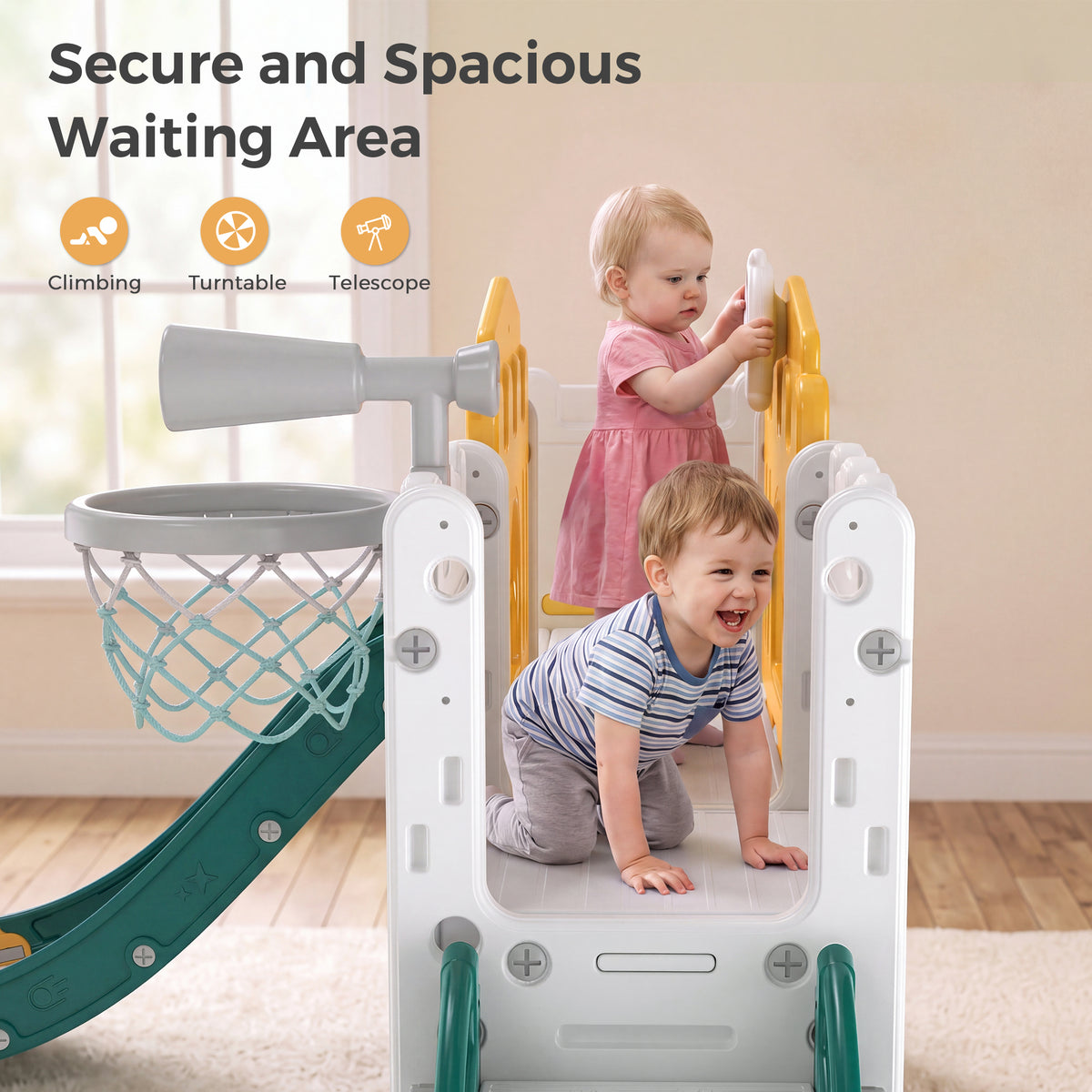 Vipuse 9 in 1 Toddler Slide Playset for Kids Indoor/Outdoor for Toddlers Age 1+, Yellow & Green