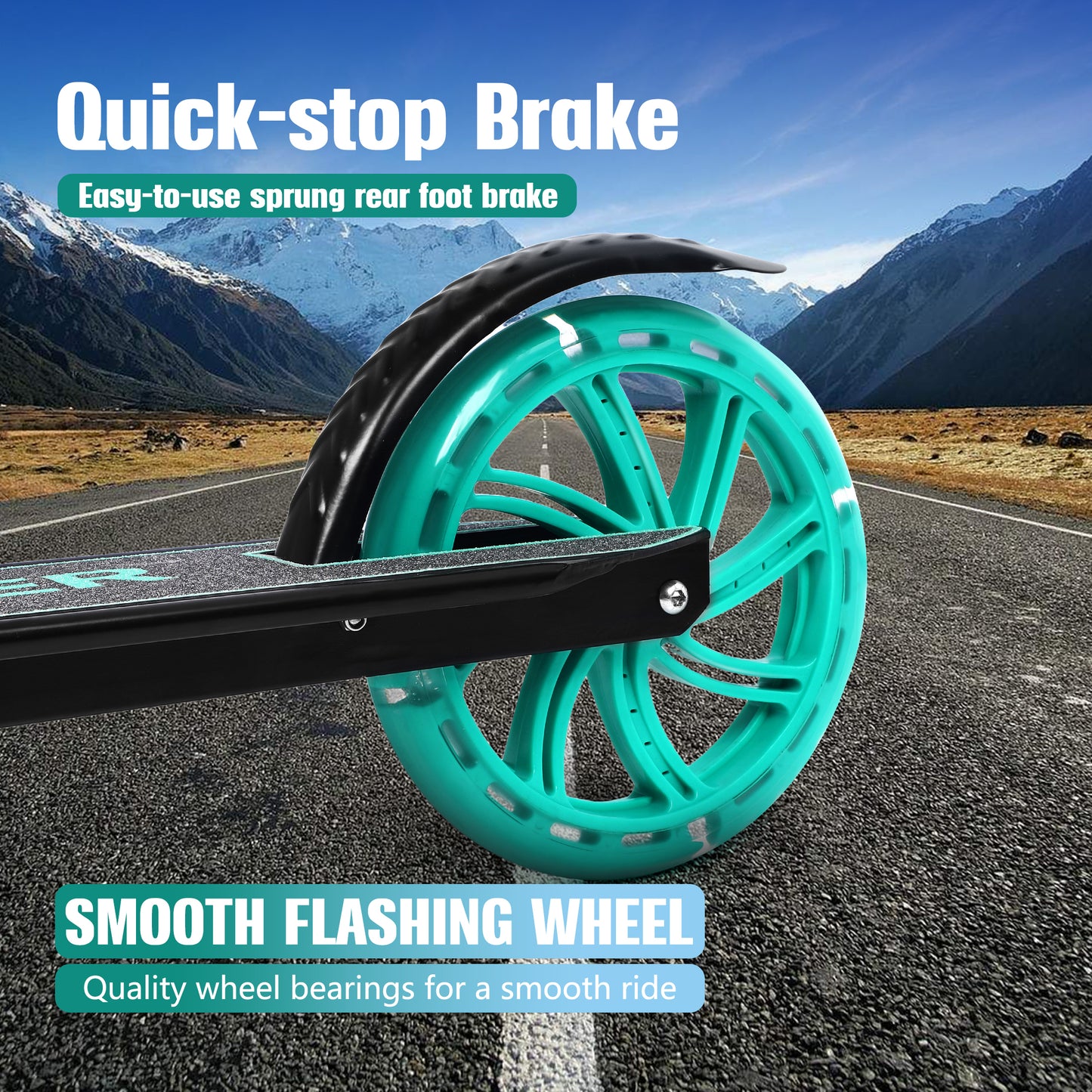 Skyhot Kick Scooter for Ages 6+, Sturdy Wide Deck Rear Brake Scooter for Teens