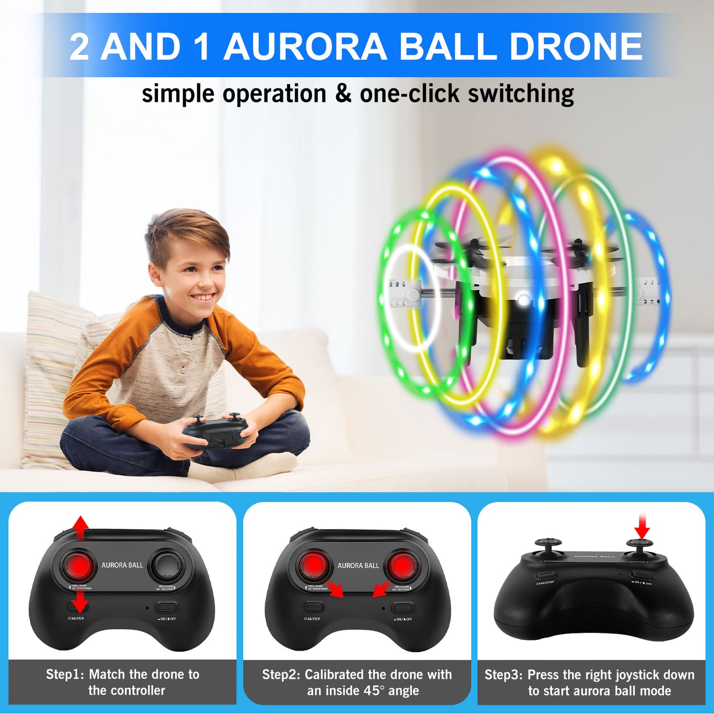 Mibescal Mini Quadcopter Drones with 360 Degree Flip for Kids,Flying Hover Orbit Spinner Ball Toy