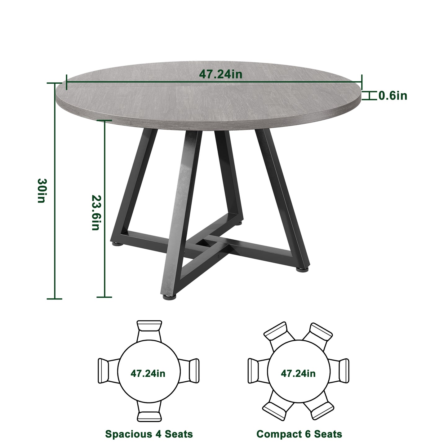 Hijob 47in Round Dining Table for 4, Kitchen Dining Room Circle Dinner Pedestal Table,Kitcen Table Sturdy Wood Kitchen & Dining Room Furniture, Gray(Only Table)