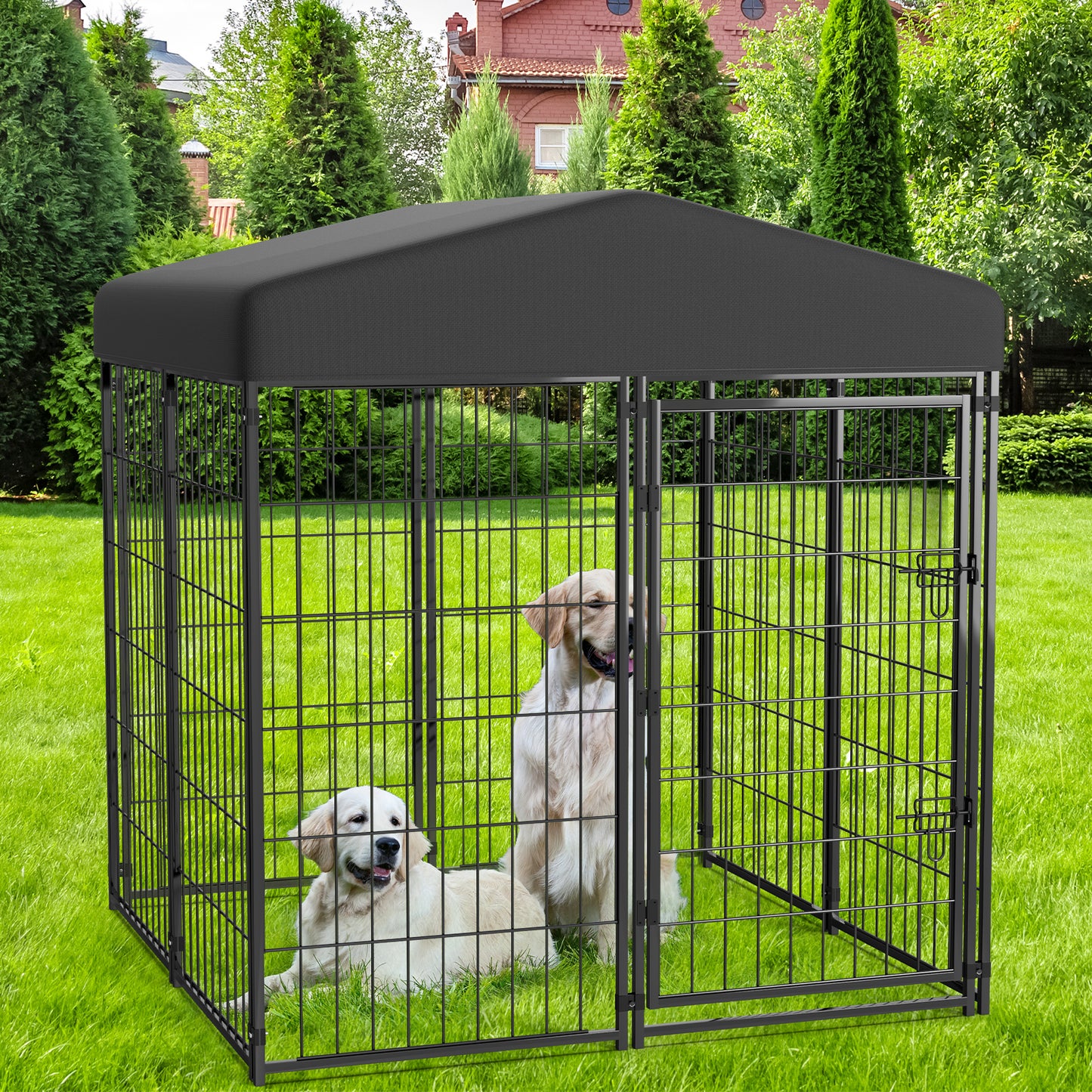 Vipuse 4FT x 4FT x 4.5FT Large Dog Kennel Playpen with UV-Resistant Waterproof Roof, Heavy Duty Metal Outdoor Pet Crate Fence for Cat Duck Chicken