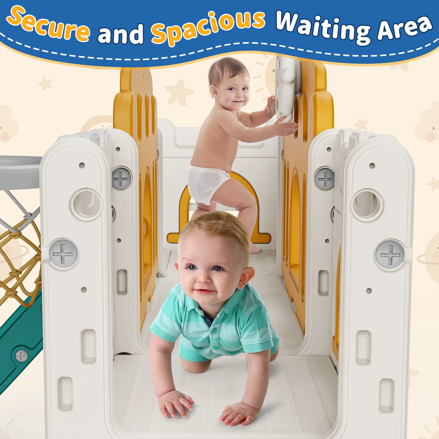 WFUN 9 in 1 Outdoor Freestanding Kids Slide Set for Toddlers Age 1+, Playground Set for Backyard, Yellow & Green