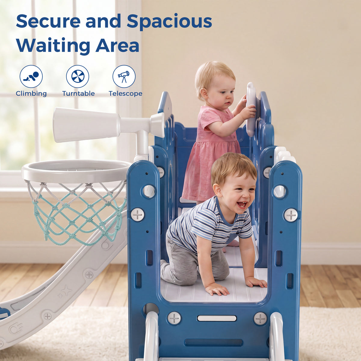 Vipuse 9 in 1 Toddler Slide Playset for Kids Indoor/Outdoor for Toddlers Age 1+, Blue & Gray