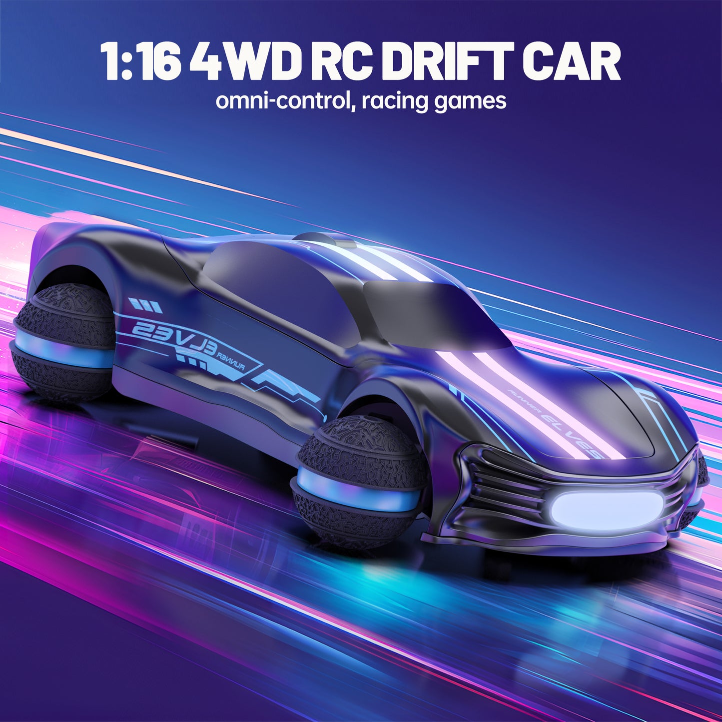 RC Drift Car,1:16 Scale 4WD Racing Cars with Round Wheels,Remote Control Cars with LED Lights,Vehicle Toy for Adults Boys Girls Kids