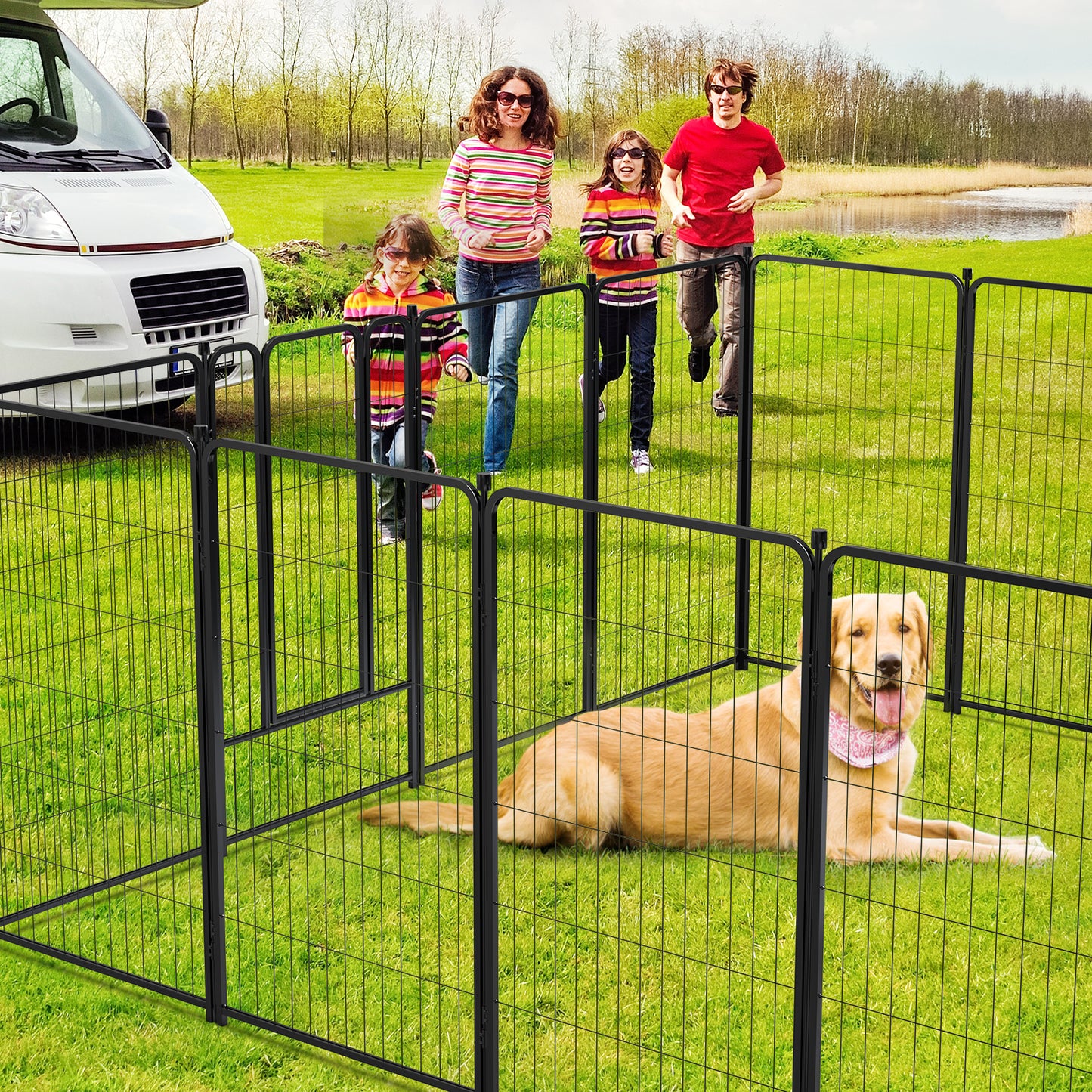 Vipuse 45″ Tall 16 Panels Metal Dog Playpen for Exercise Outdoor Indoor Fence, Black