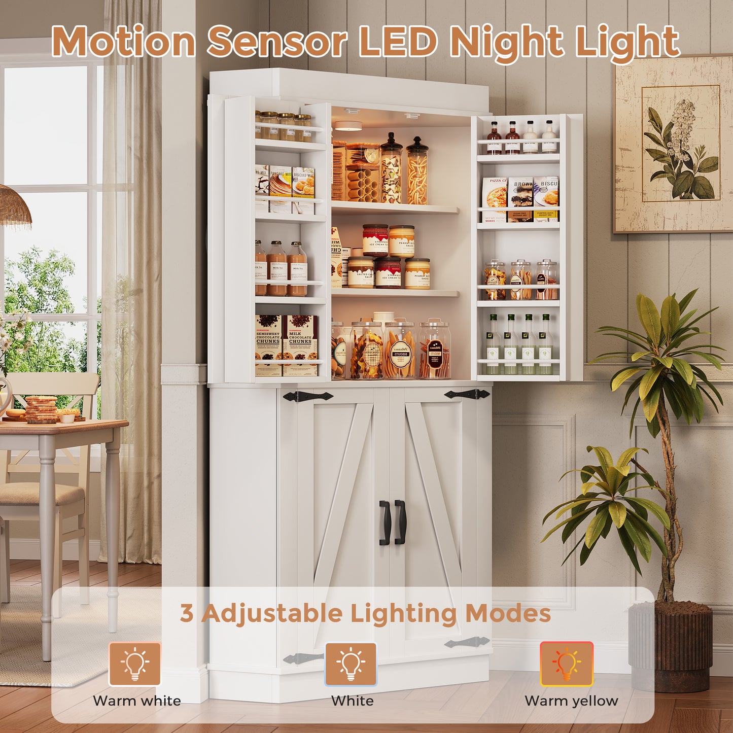 HiJob 71" Tall Corner Cabinet with 8 Door Rack,Large Shelves and Motion Sensor LED Light