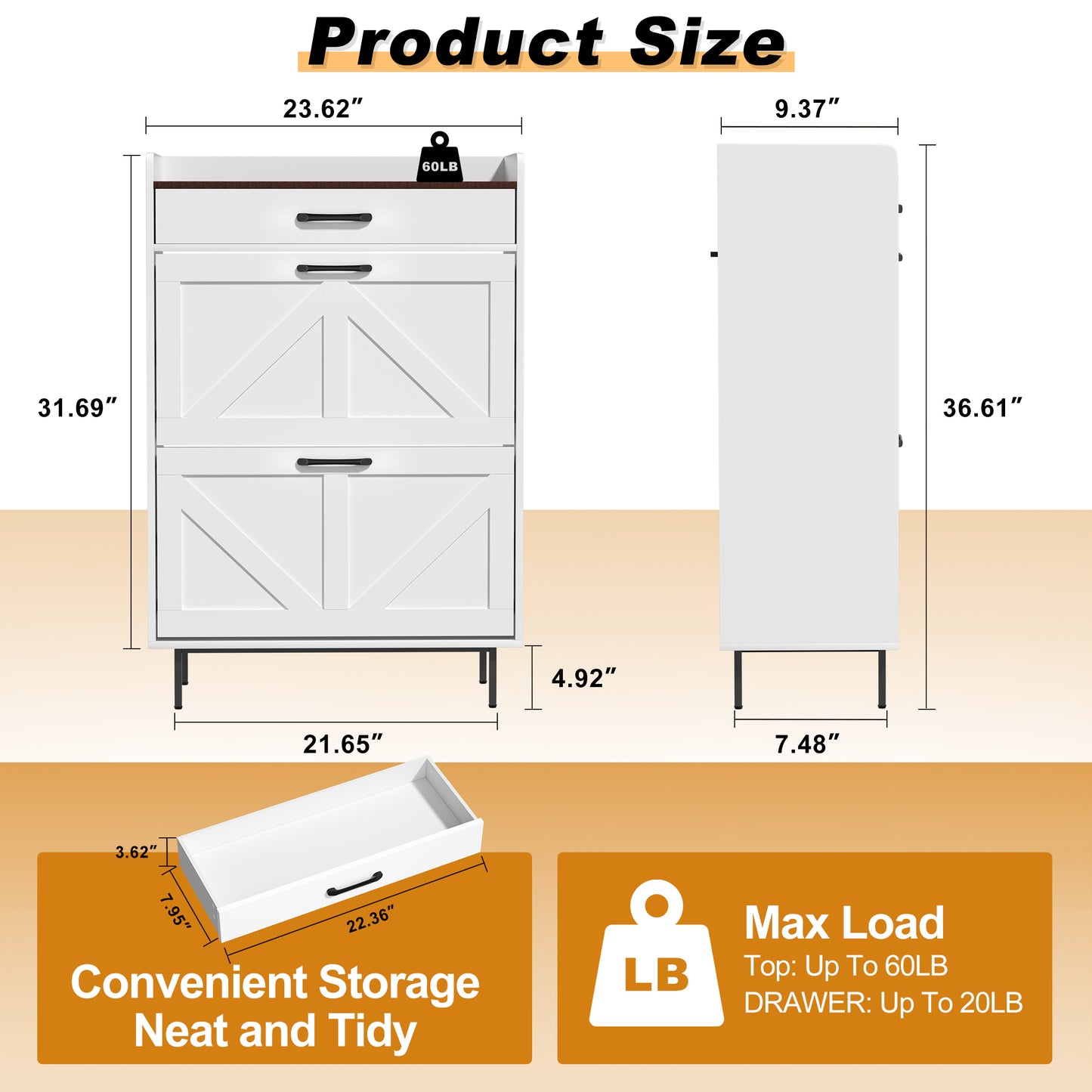 Nifamembo Shoe Cabinet with 2 Flip Drawers, Freestanding Shoe Organizer with Drawer for Entryway