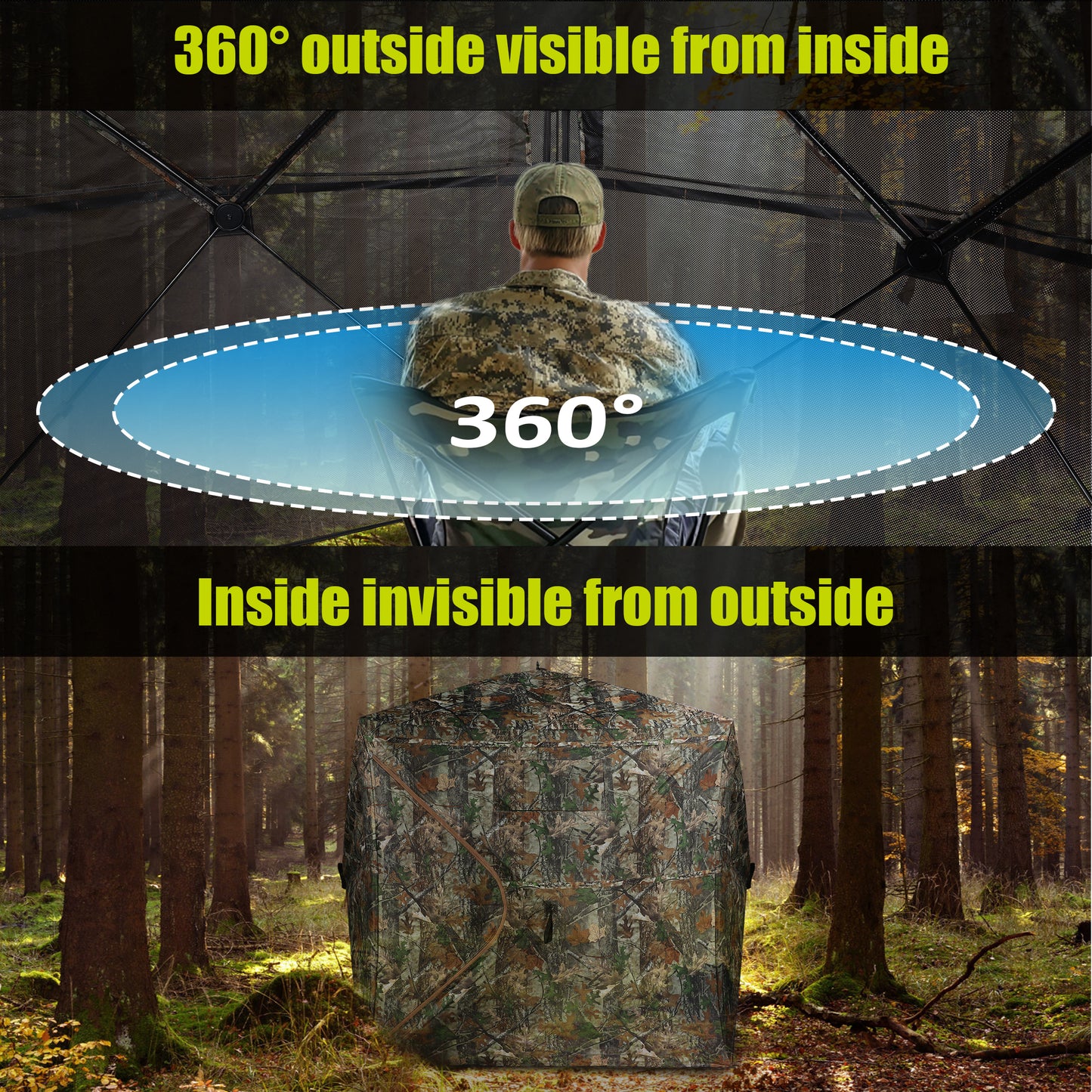 Vipuse 360° See Through Ground Hunting Blind for 2-3 Persons,300D Pop Up Resilient Portable Tent with Swing Door and Carrying Bag for Deer Turkey