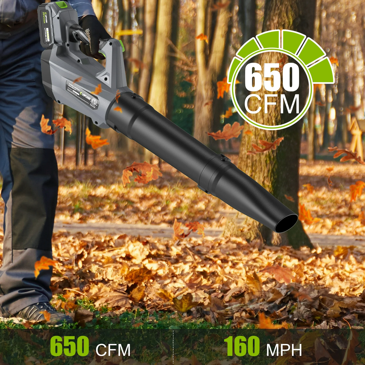 Vipuse Cordless Stepless Speed 600CFM 160MPH Leaf Blower with One 4.0Ah Batteries and Charger, 20V Electric Tool for Patio Cleaning/Lawn Care/Blowing Leaves/Dust