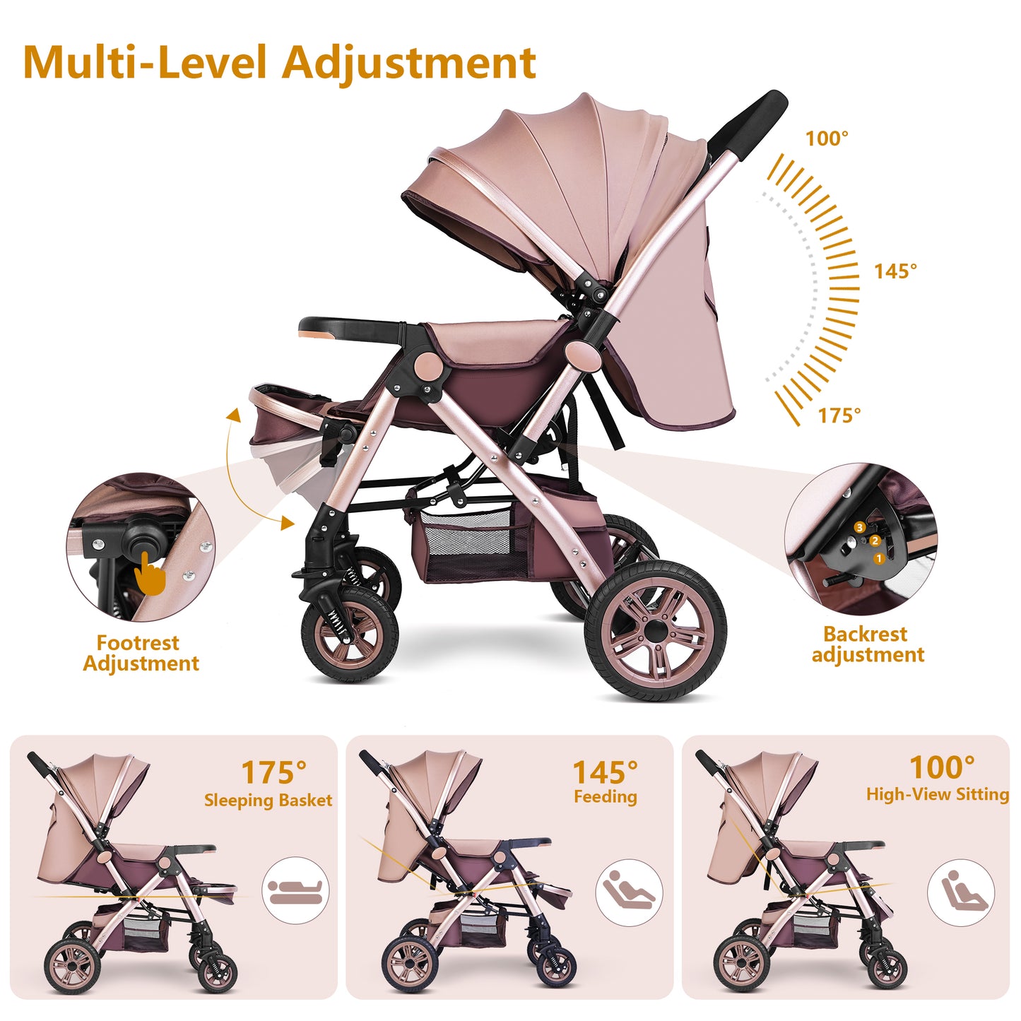 Welbabel Convertible Baby Stroller,One-click Folding Umbrella Stroller Lightweight Travel Stroller for Newborn Baby,Support Two-Way Push,Adjustable Canopy & Backrest