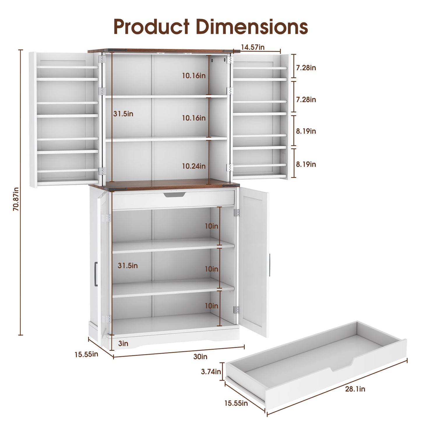 Nifamembo 70.8" Tall Kitchen Pantry, Farmhouse Storage Cabinet with Barn Doors for Kitchen, Dining Room