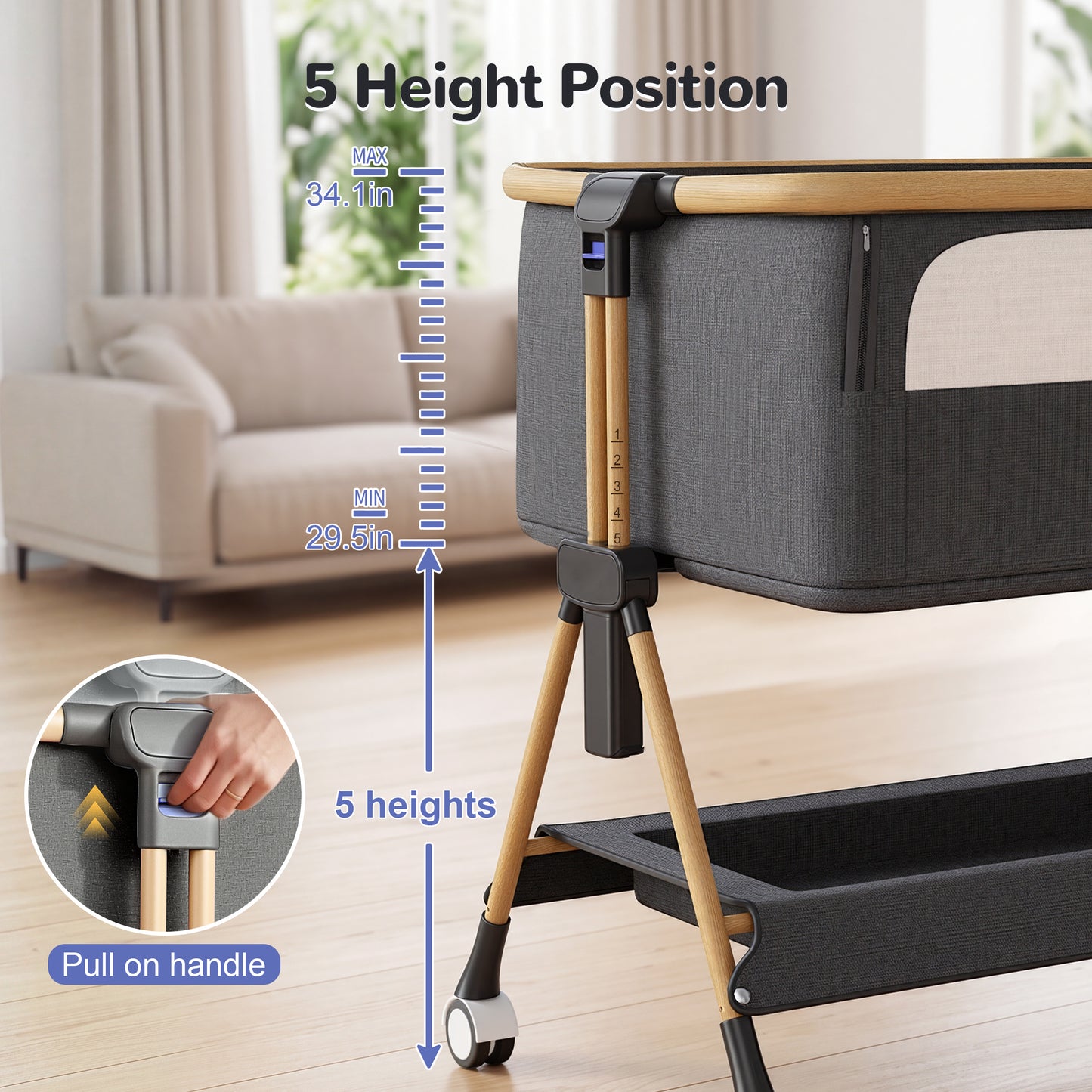 Vipuse 3-in-1 Baby Bassinet Bedside Sleeper, Black