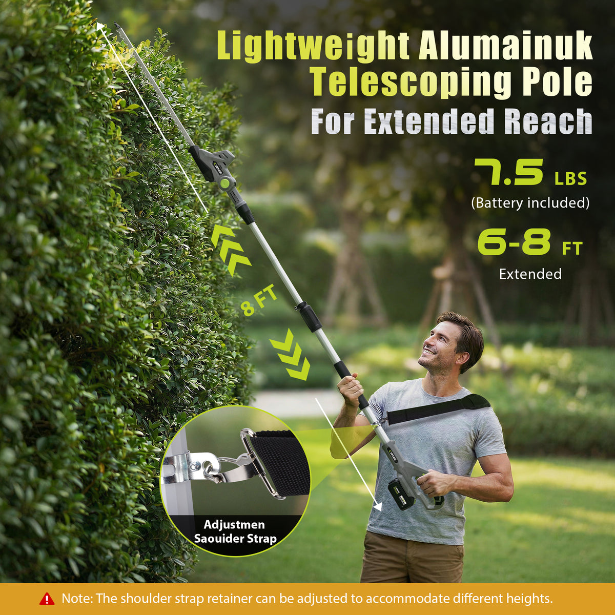 Vipuse Pole Hedge Trimmer Cordless, Electric Bush Trimmer Tool with 21" Dual-Action Blade, Detachable Telescoping Pole, 4.0Ah Battery, Powerful Branches Cutter for Tree & Shrubs Pruning
