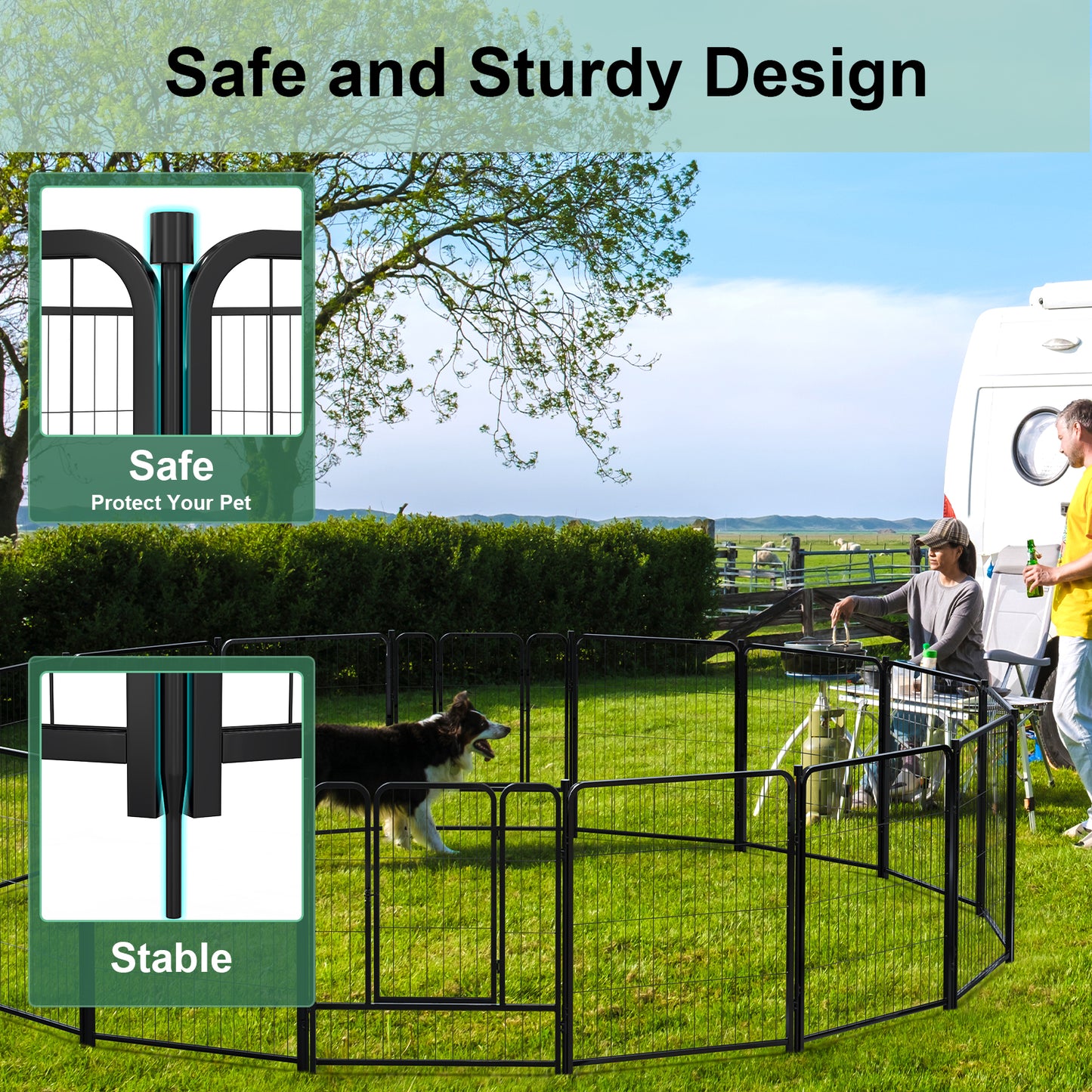 Vipuse 32″ Tall 16 Panels Heavy Duty Metal Dog Playpen for Exercise Outdoor Indoor Fence, Black