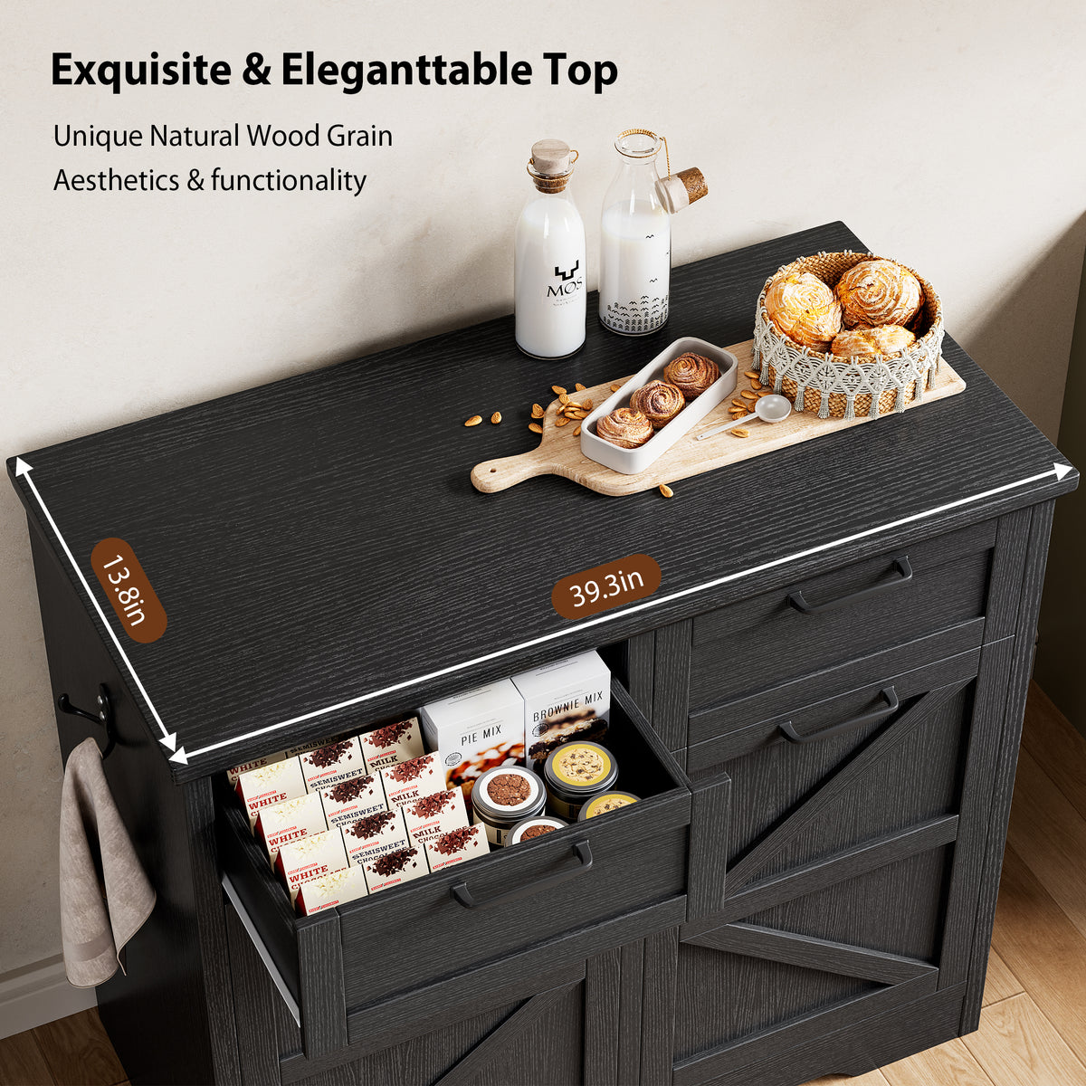 Hijob Tilt Out Cabinet, Freestanding Modern Buffet Cabinet Sideboard Coffee Bar and Kitchen Sideboard, 2 x 10 Gallon Capacity(No Include Barrel)
