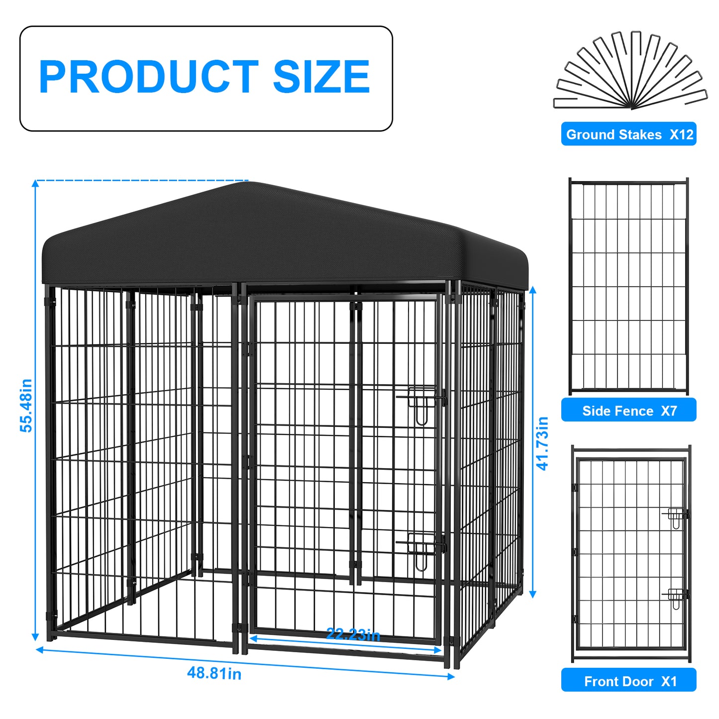 Vipuse 4FT x 4FT x 4.5FT Large Dog Kennel Playpen with UV-Resistant Waterproof Roof, Heavy Duty Metal Outdoor Pet Crate Fence for Cat Duck Chicken
