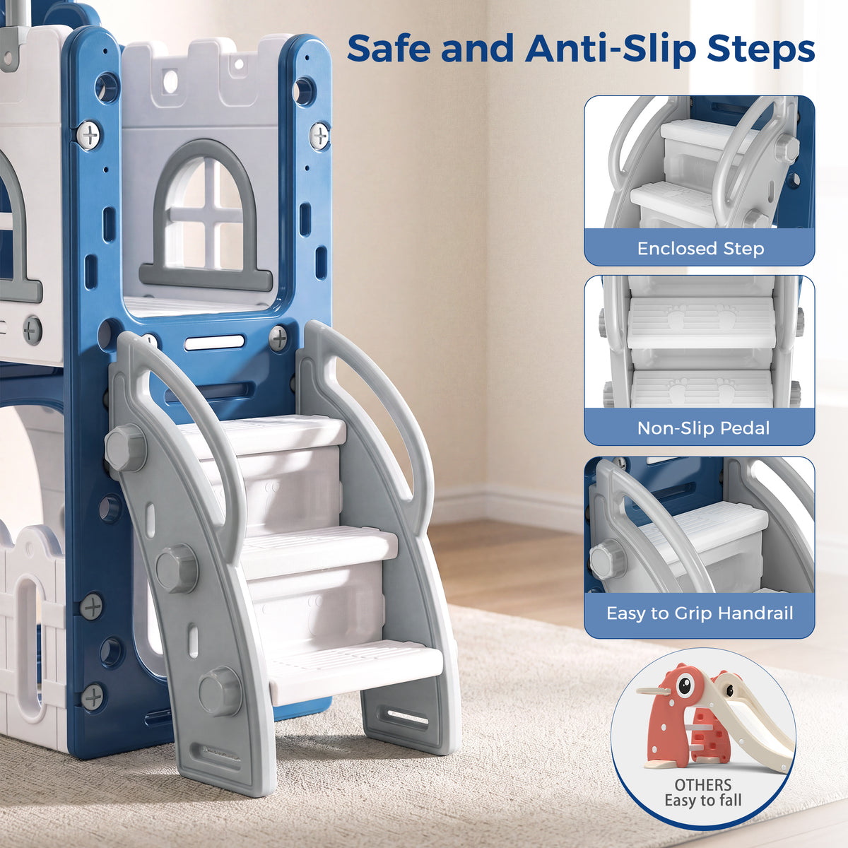 Vipuse 9 in 1 Toddler Slide Playset for Kids Indoor/Outdoor for Toddlers Age 1+, Blue & Gray