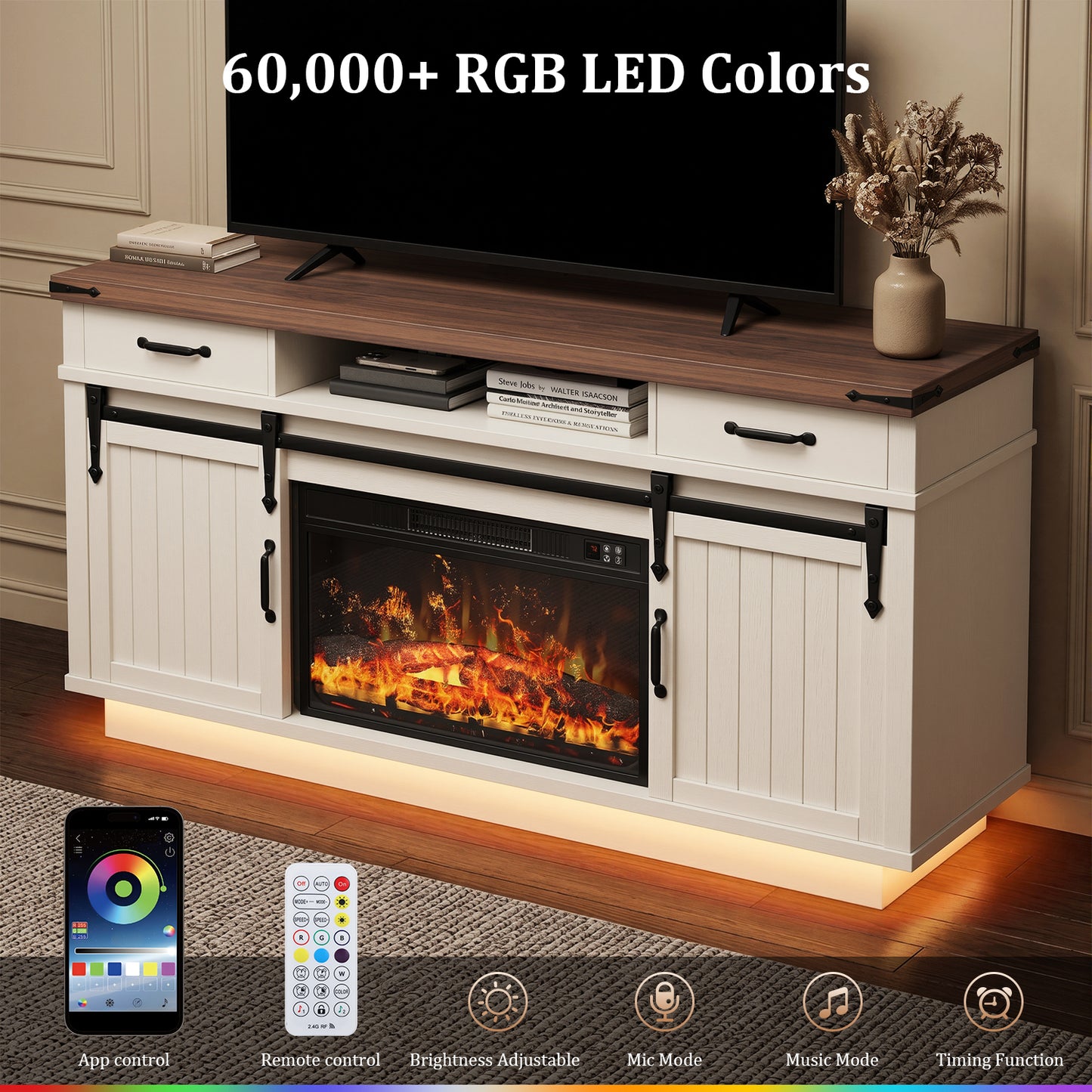 HiJob Electric Fireplace TV Stand for 75″ TVs with 23″ Fireplace, Holds up to 260 lbs