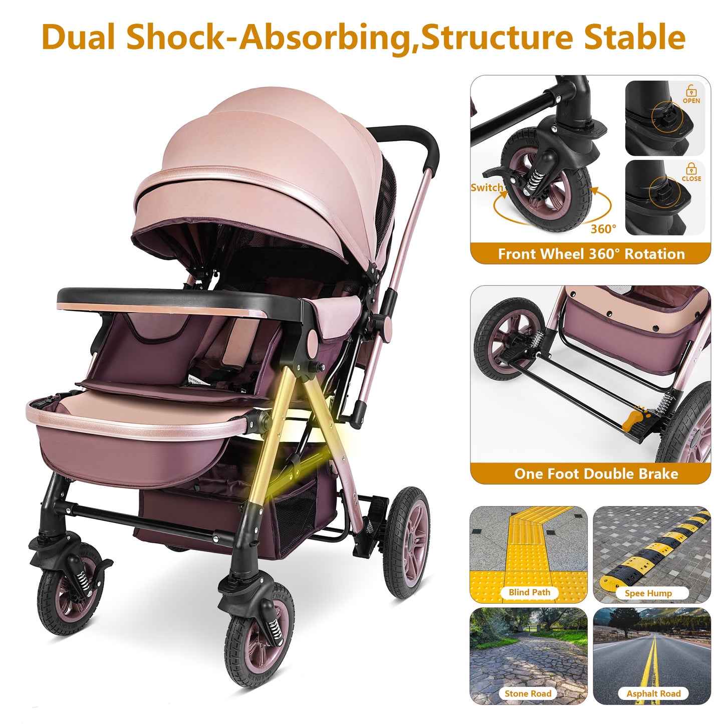 Welbabel Convertible Baby Stroller,One-click Folding Umbrella Stroller Lightweight Travel Stroller for Newborn Baby,Support Two-Way Push,Adjustable Canopy & Backrest