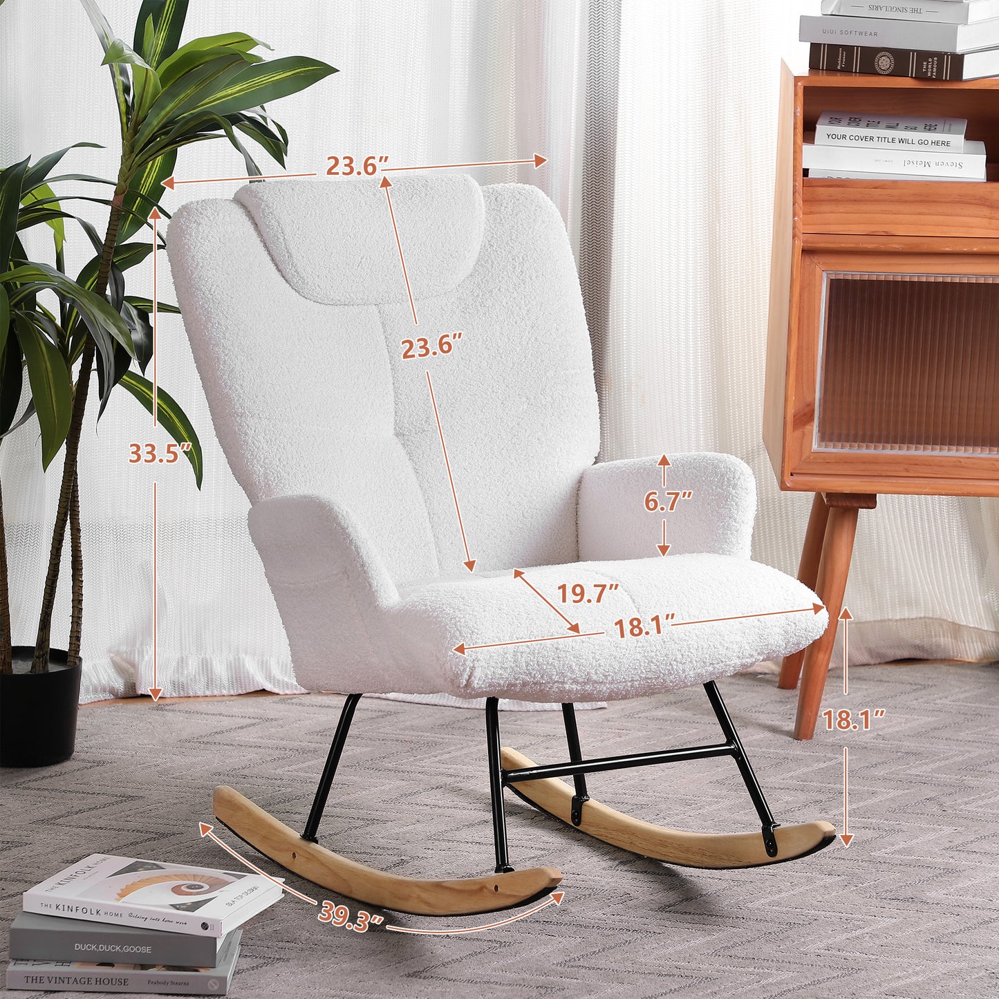 Nifamembo Teddy Rocking Chair Nursery with High Backrest, Modern Rocking Chairs for Living Room, Nursery, Bedroom