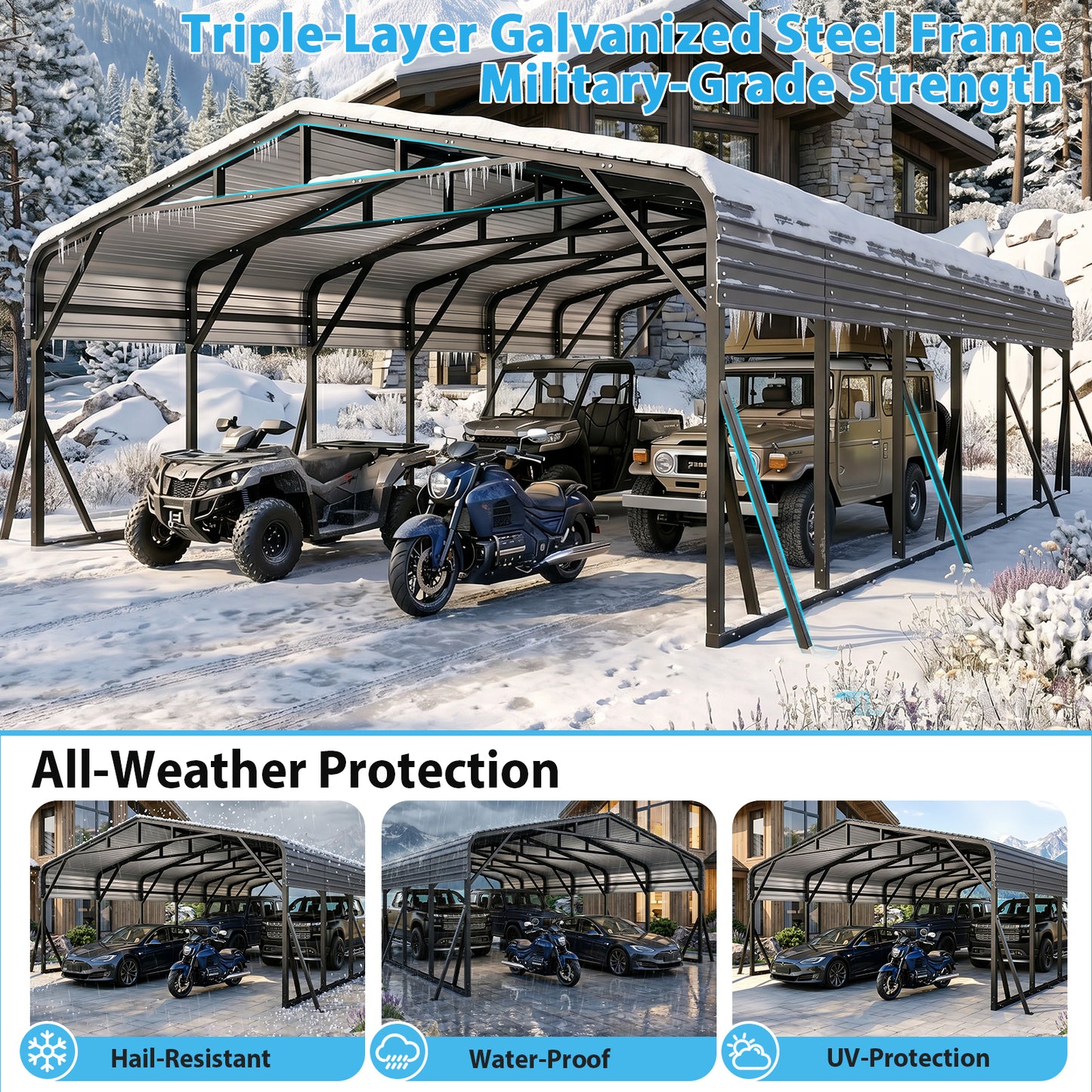 Cocosity 20x30 FT Large Outdoor Metal Carport, Heavy Duty Hardtop Car Shelter with Reinforced Supports for Multiple Vehicles, RV, Boats, Tractors and Farm Equipment