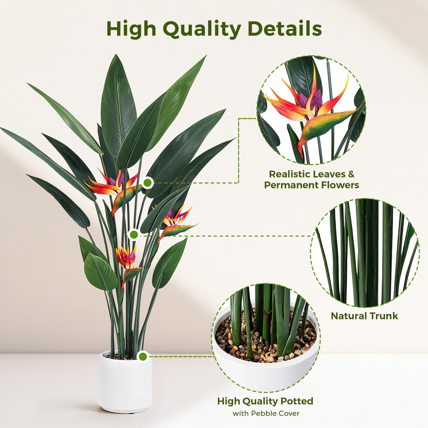 Vipuse 4 Feet Artificial Plant Fake Tropical Bird of Paradise Tree for Home Office Wedding Valenine Decor