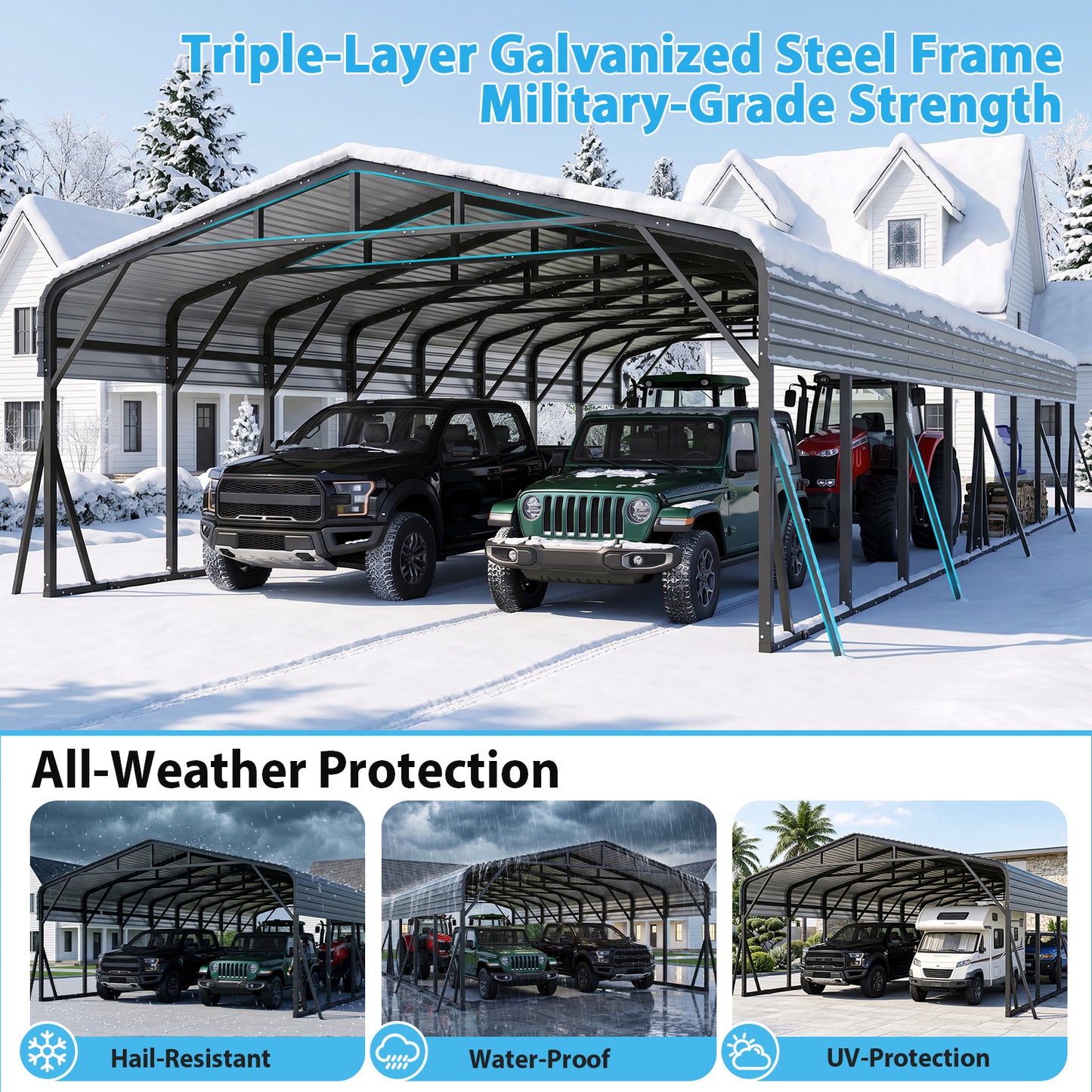 Cocosity 20x40 FT Heavy Duty Metal Carport with Galvanized Steel Roof, Oversized Outdoor Hardtop Car Shelter for RV Storage, Farm Equipment, Boats and Multiple Vehicles