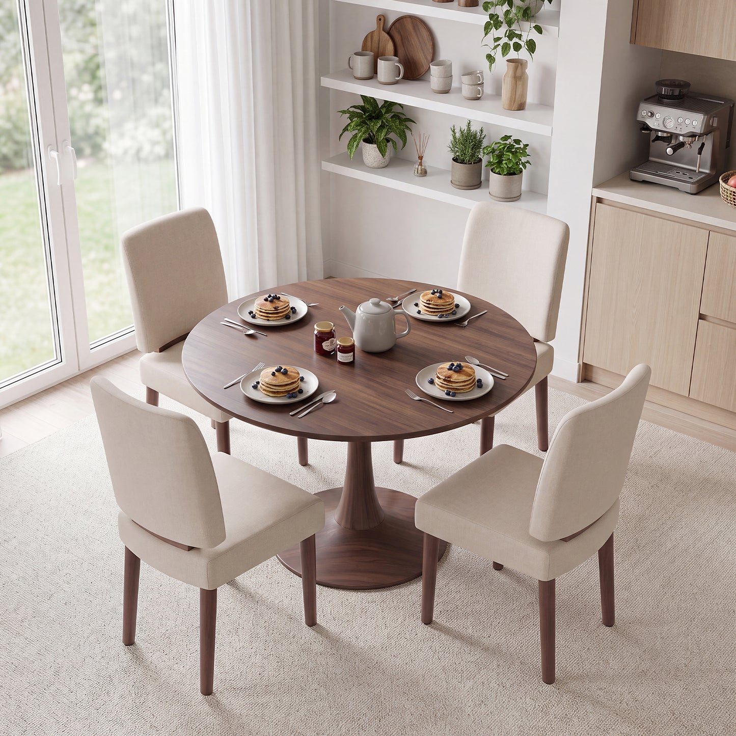 Hijob Upholstered Dining Chairs set of 2, Mid-Century Modern Solid Wood Legs Kitchen Chairs with Padded Seat & Backrest, Beige Fabric Accent Chairs for Dining Room, Living Room, Bedroom