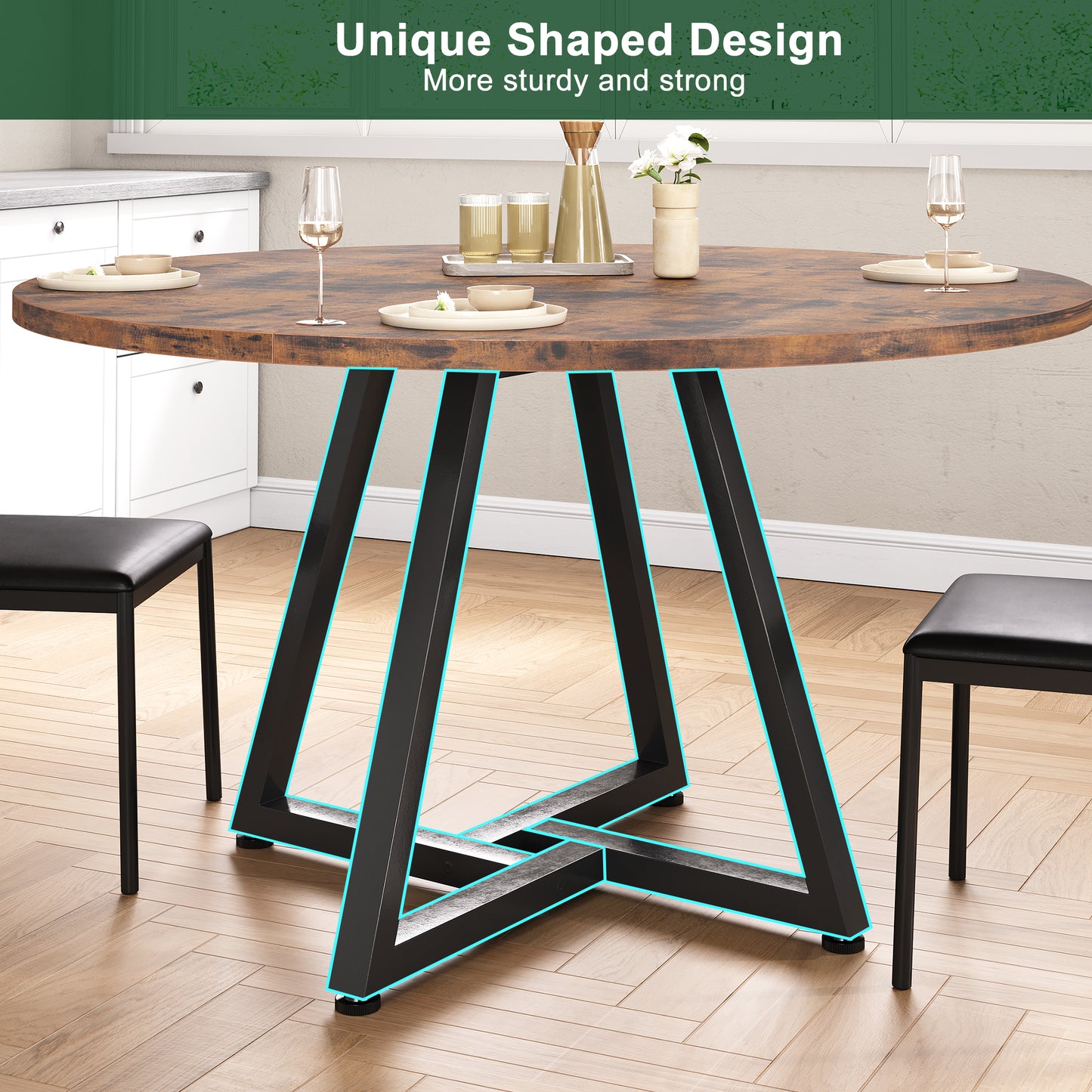 Hijob 47 Inch Rustic Round Dining Table, Circle Dining Table for Dining Room, Home(Only Table)