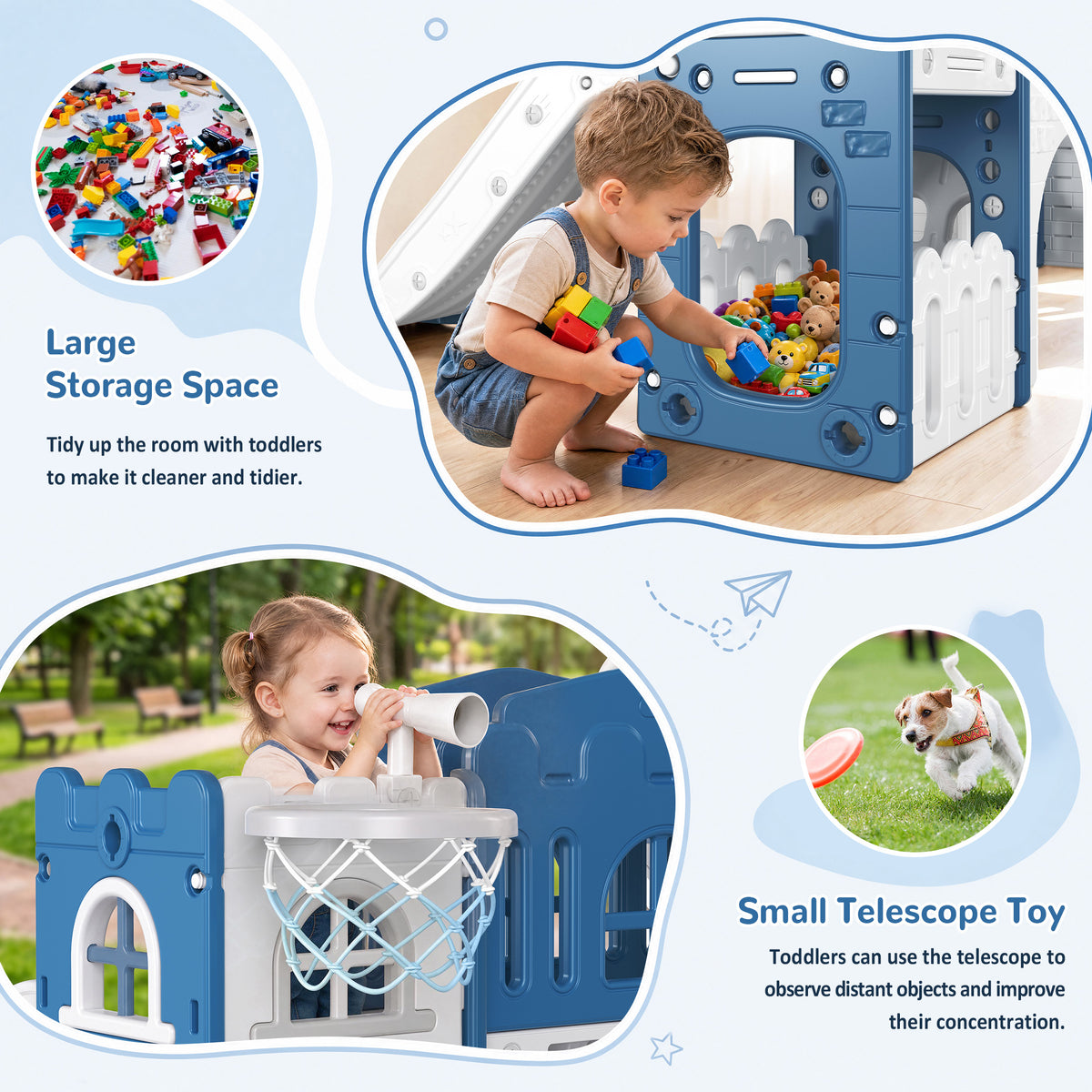 Vipuse Slide for Kids,9 in 1 Toddler Climber Playground Playset for Indoor Outdoor Backyard Home, Blue & Gray