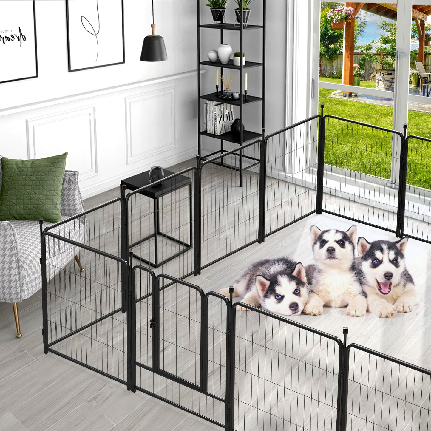 Vipuse 32″ Tall 16 Panels Heavy Duty Metal Dog Playpen for Exercise Outdoor Indoor Fence, Black