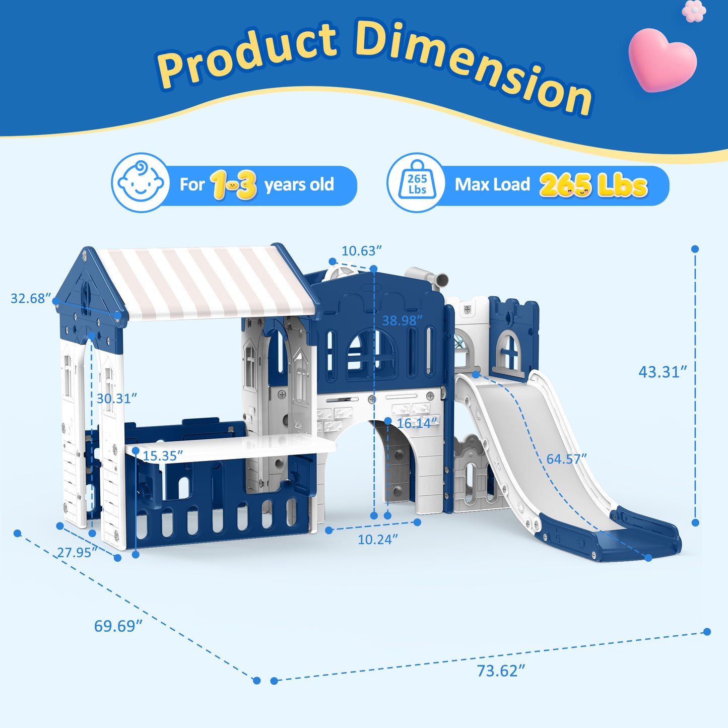 WFUN 9 in 1 Indoor Infant Toddler Playground Slides Playset for Backyard Home, Blue & Gray