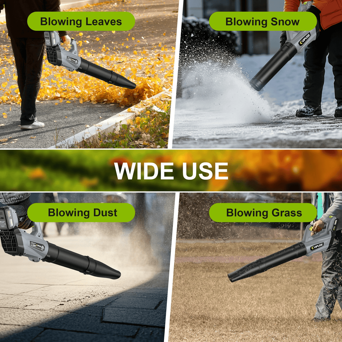 Vipuse Cordless Stepless Speed 600CFM 160MPH Leaf Blower with One 4.0Ah Batteries and Charger, 20V Electric Tool for Patio Cleaning/Lawn Care/Blowing Leaves/Dust
