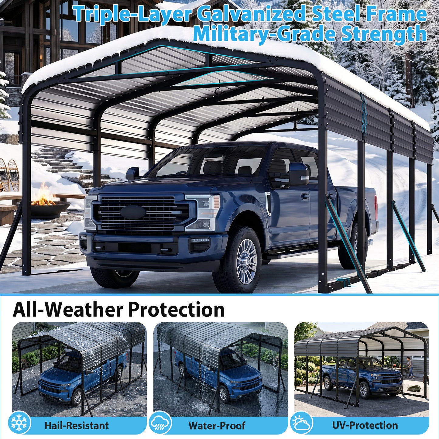 Cocosity 12x20 FT Metal Carport with Galvanized Steel Roof, Heavy Duty Outdoor Hardtop Car Shelter with Reinforced Ground Anchors for Cars, Boats, Tractors and Trailers Black