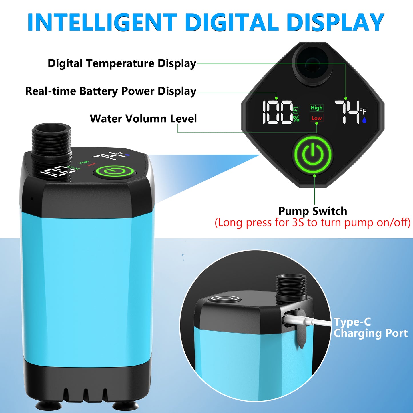 Vipuse 7800mAh Battery Powered Portable Bath Shower Kit with Foldable 5 Gallon Bucket for Hiking/Travel/Car/Pet Washing