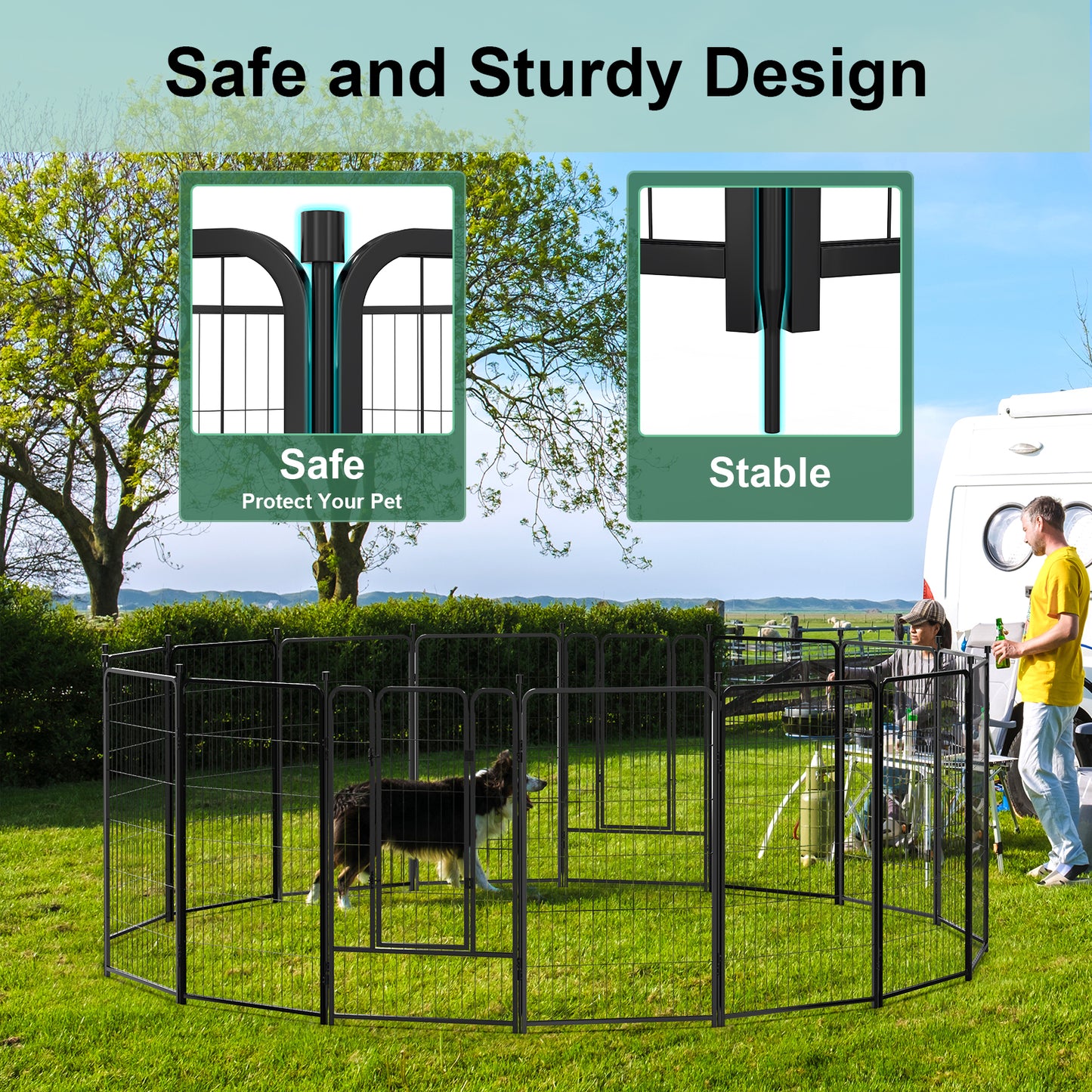 Vipuse 45″ Tall 16 Panels Metal Dog Playpen for Exercise Outdoor Indoor Fence, Black