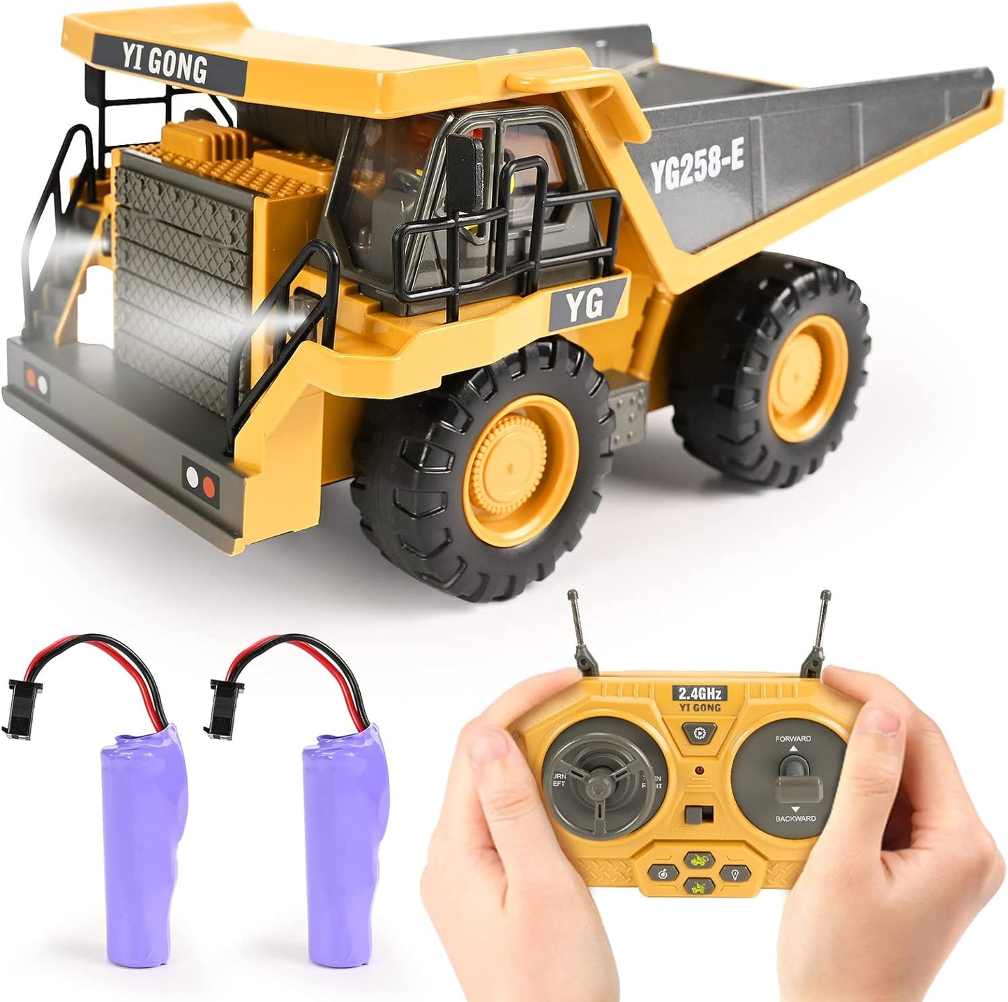 Zifadola Remote Control Dump Truck Toys for Boys 4-7,Construction Rc car with Metal Bed Lights/Sounds for Kids Age 8-12 Year Old,Ideal for Boys Age 3+