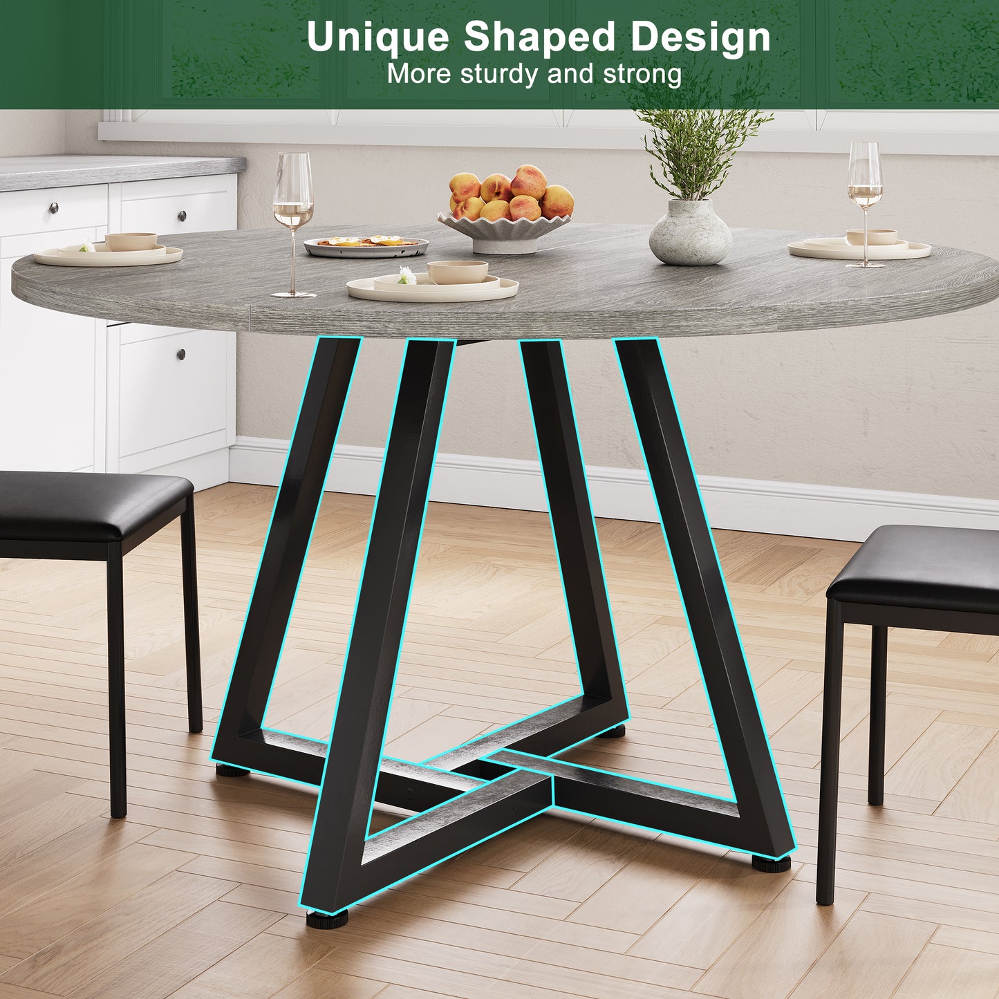 Hijob 42in Round Dining Table for 4, Kitchen Dining Room Circle Dinner Pedestal Table,Kitcen Table Sturdy Wood Kitchen & Dining Room Furniture, Gray(Only table)