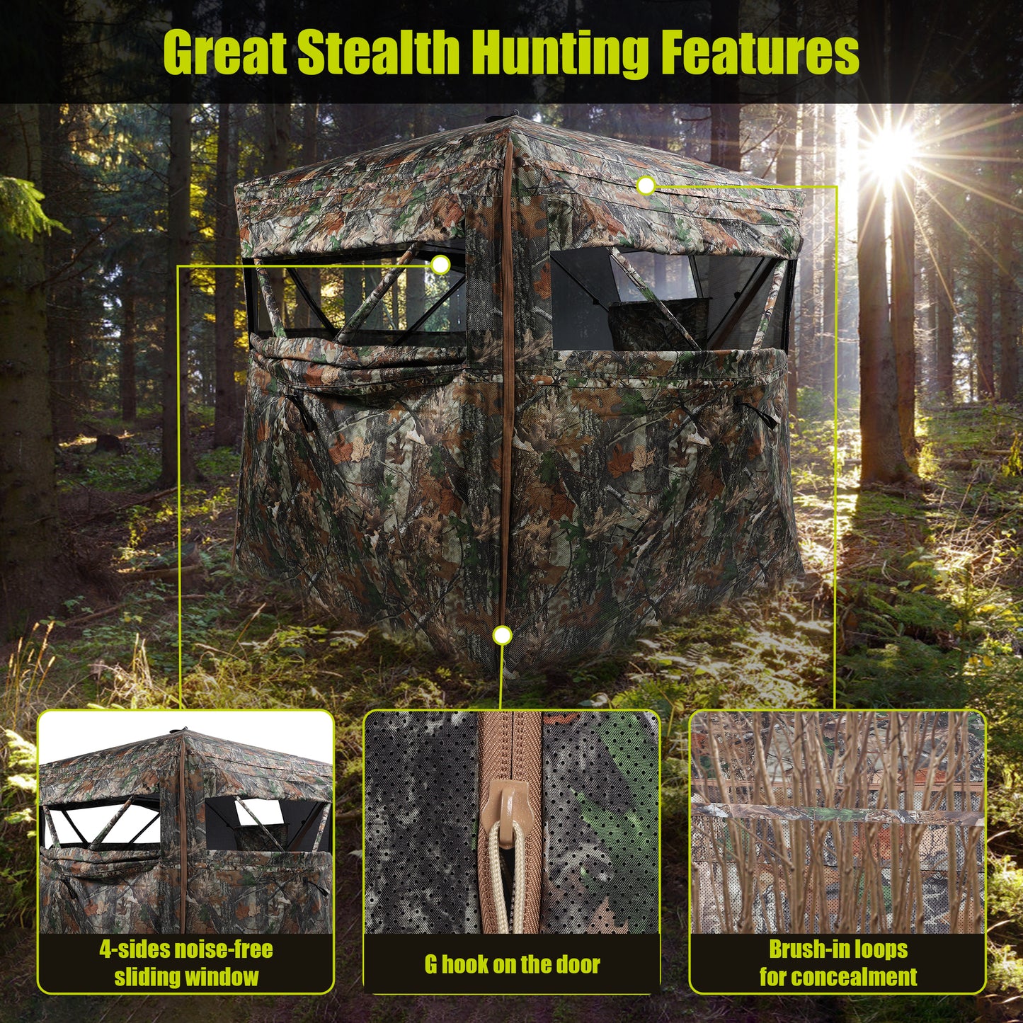 Vipuse 360° See Through Ground Hunting Blind for 2-3 Persons,300D Pop Up Resilient Portable Tent with Swing Door and Carrying Bag for Deer Turkey