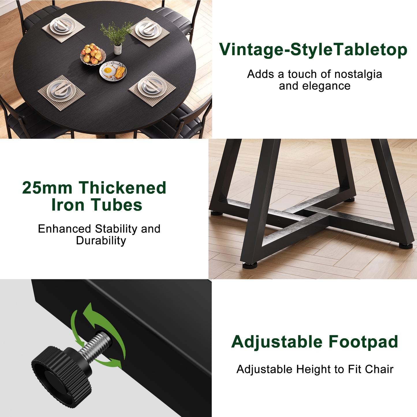 Hijob 51in Round Dining Table for 6-8 Persons, Circle Dinner Table Pedestal Metal Frame, Kitcen Table Sturdy Wood Kitchen & Dining Room Furniture, Black(Only table)