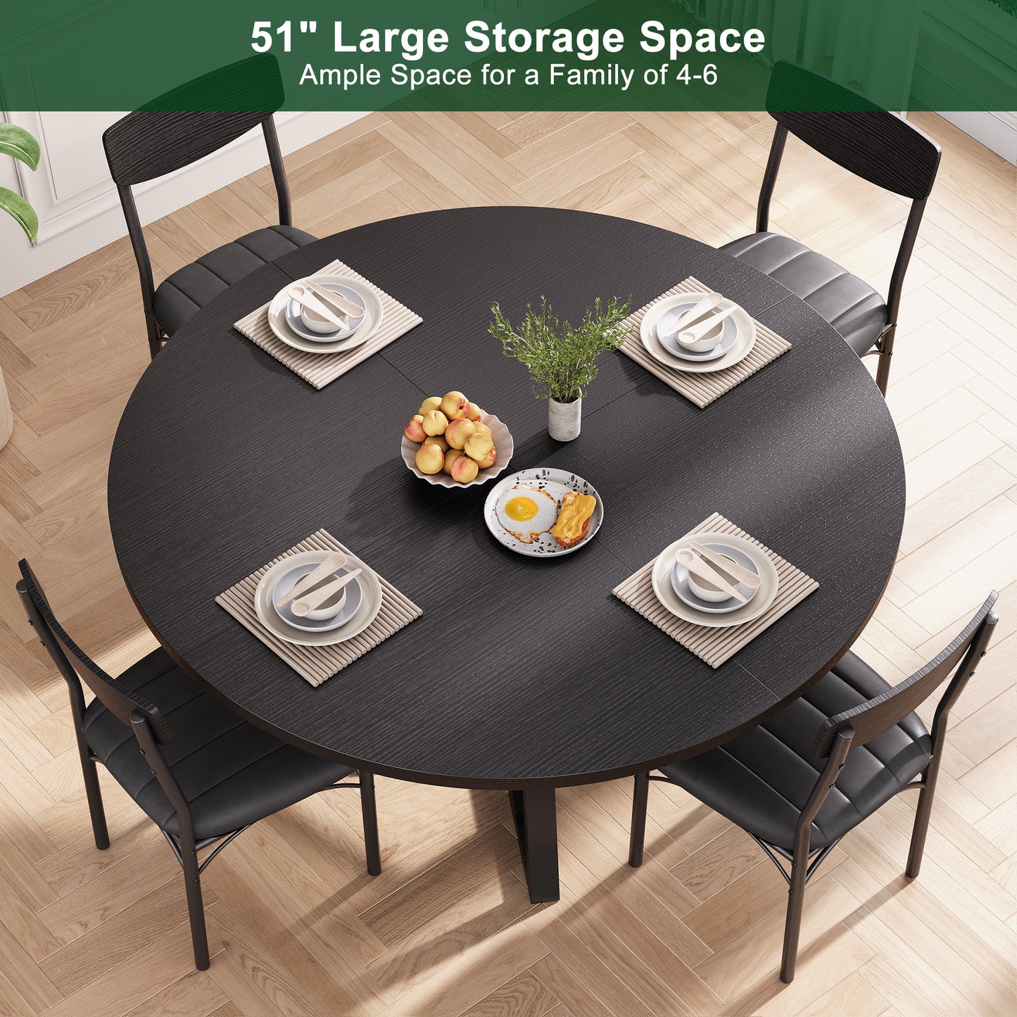 Anyact 51in Round Dining Table, Circle Dinner Table Pedestal Metal Frame, Kitcen Table Sturdy Wood Kitchen & Dining Room Furniture, Black(Only table)