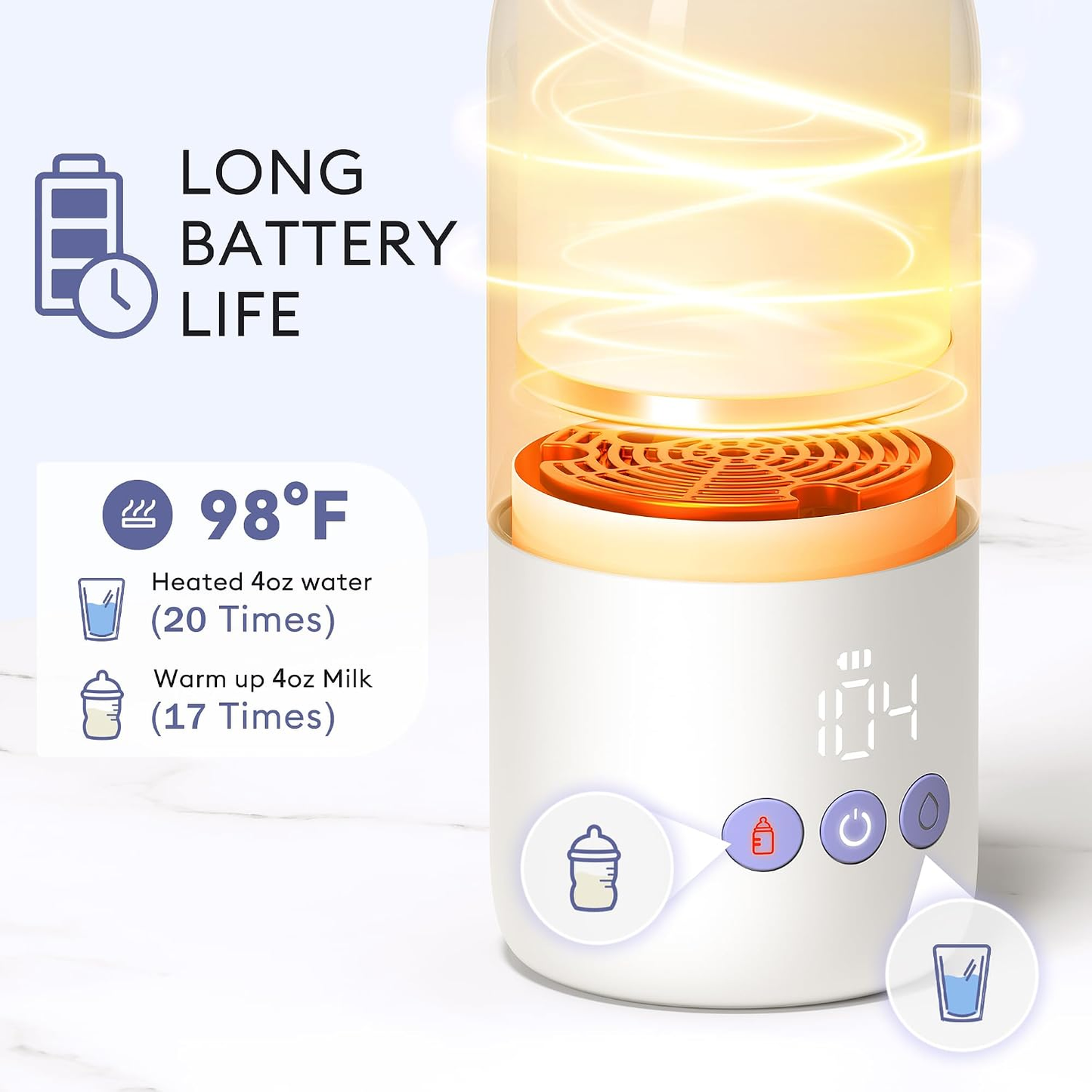 Vipuse Upgraded Bottle Warmer for Baby , Dual Heating Modes for Breast Milk and Water, 12 OZ Portable Milk Warmer, Purple