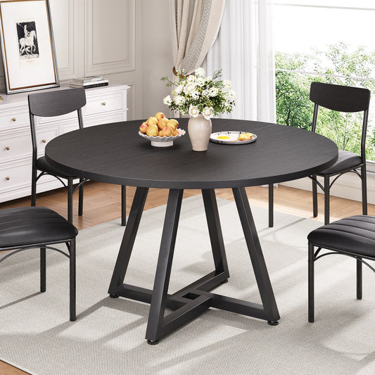 Anyact 42in Round Dining Table for 4, Circle Dinner Table Pedestal Metal Frame, Kitcen Table Sturdy Wood Kitchen & Dining Room Furniture, Black(Only Table)